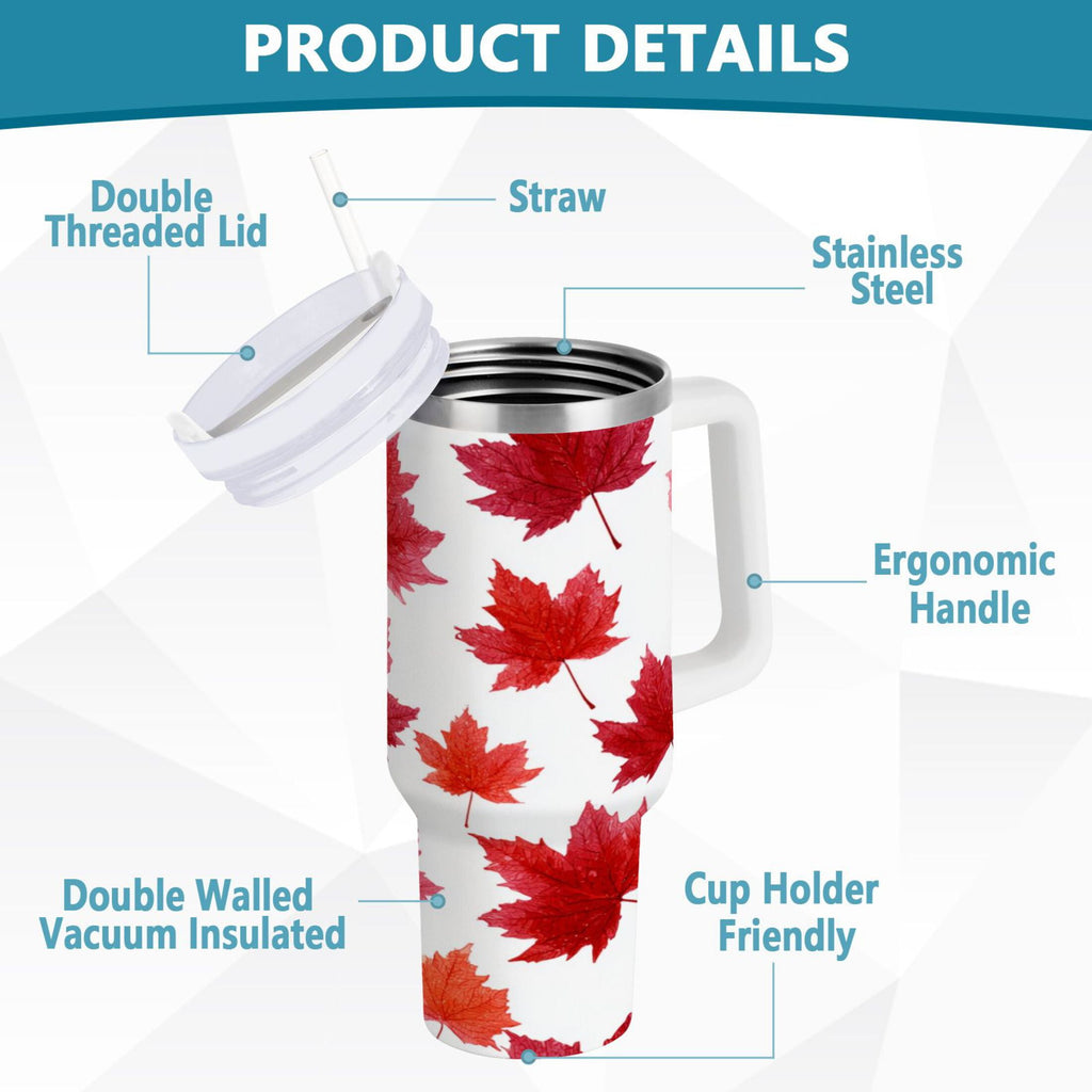 30 oz Insulated Stainless Steel Tumbler Double Wall Stainless Steel Tumbler with 2-Way Drinking Vibrant Red Maple Leaves M454R