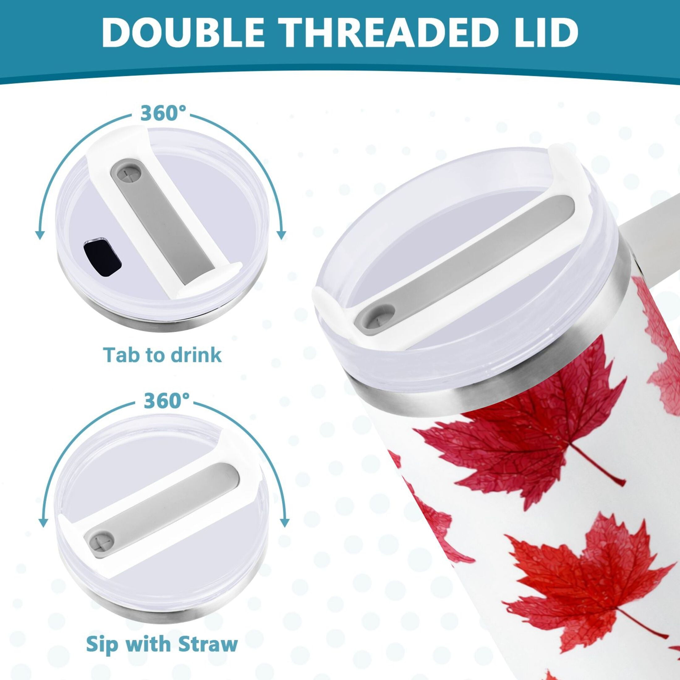 30 oz Insulated Stainless Steel Tumbler Double Wall Stainless Steel Tumbler with 2-Way Drinking Vibrant Red Maple Leaves M454R