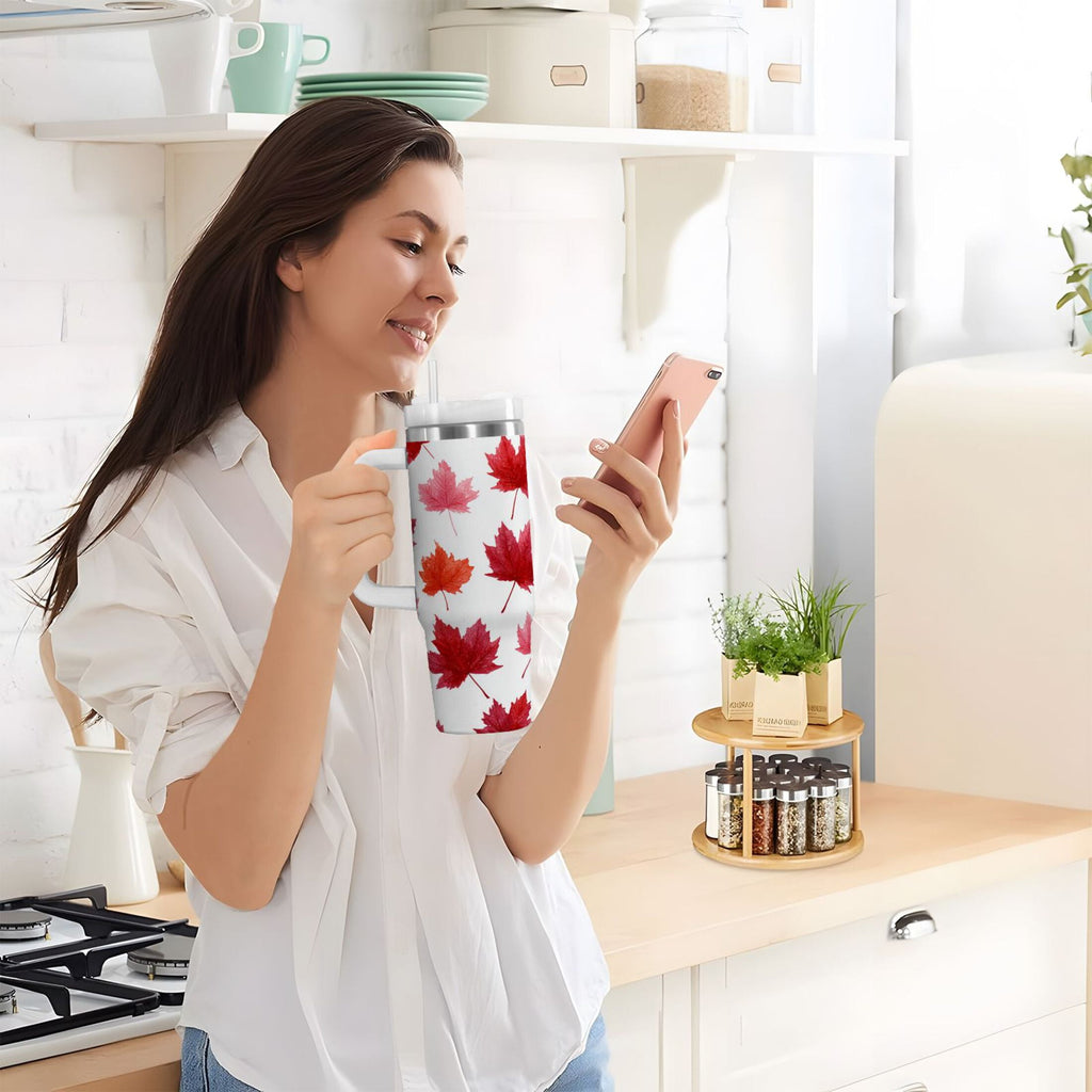 30 oz Insulated Stainless Steel Tumbler Double Wall Stainless Steel Tumbler with 2-Way Drinking Vibrant Red Maple Leaves M454R
