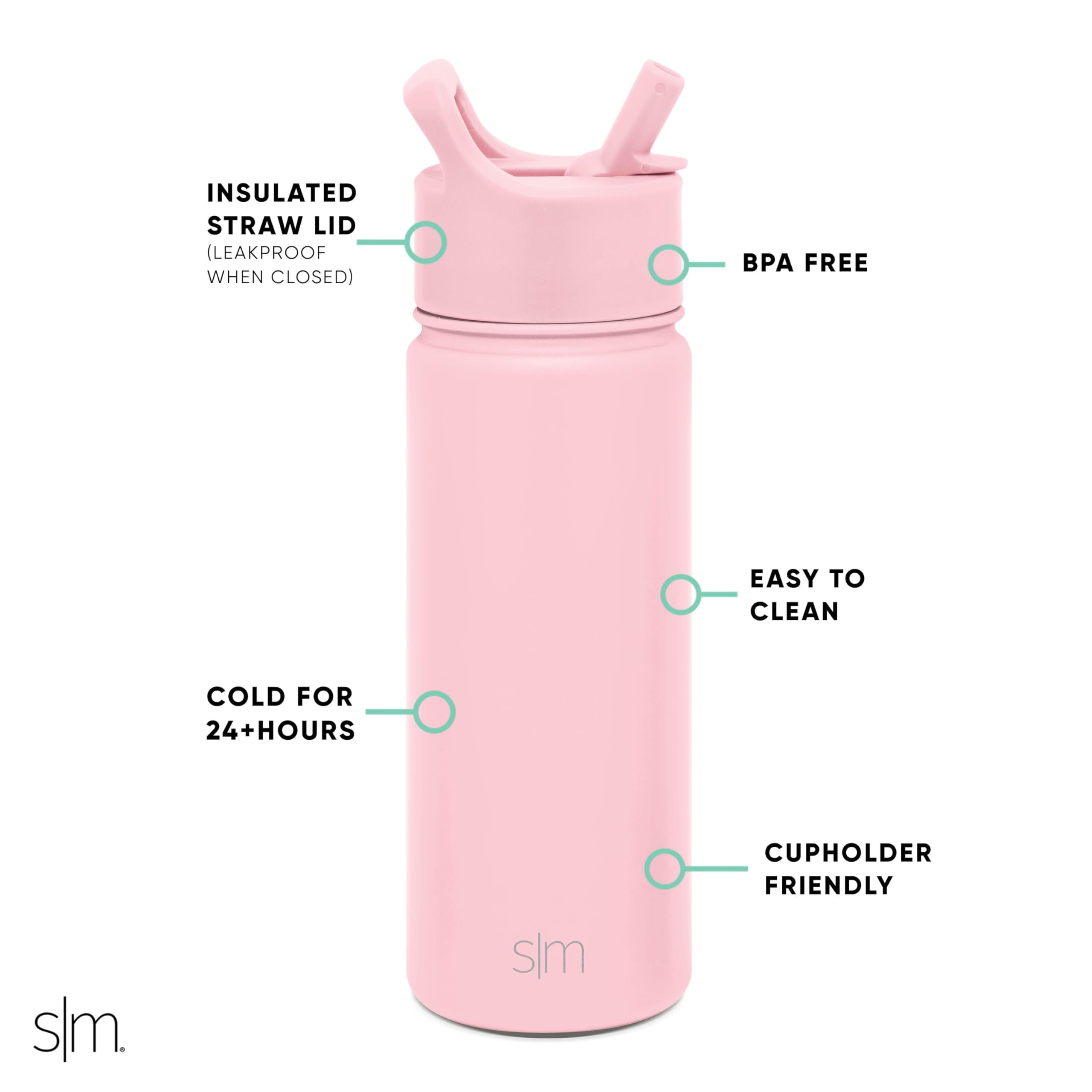 Simple Modern Kids Water Bottle with Straw Lid Vacuum Insulated Stainless Steel Metal Thermos Bottles | Reusable Leak Proof BPA-Free Flask for School | Summit Collection | 18oz, Blush -Blush M687A