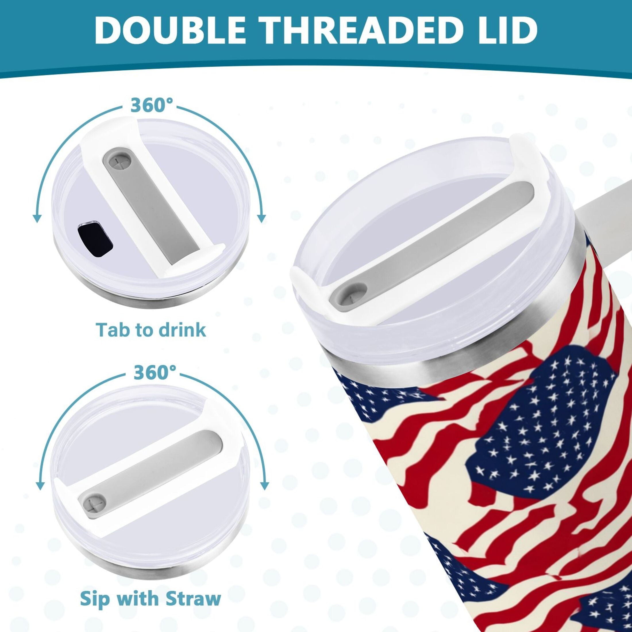 40 oz Insulated Stainless Steel Tumbler Double Wall Stainless Steel Tumbler with 2-Way Drinking Flags Abstract Design M607U