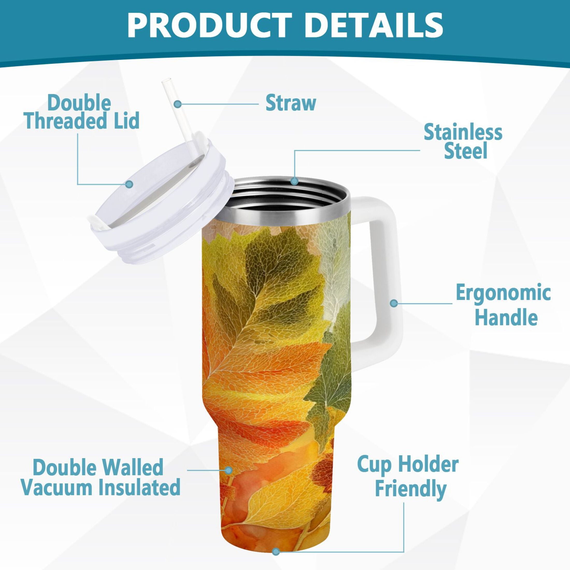 30 oz Insulated Stainless Steel Tumbler Double Wall Stainless Steel Tumbler with 2-Way Drinking Various Shades Autumn Leaves M590J