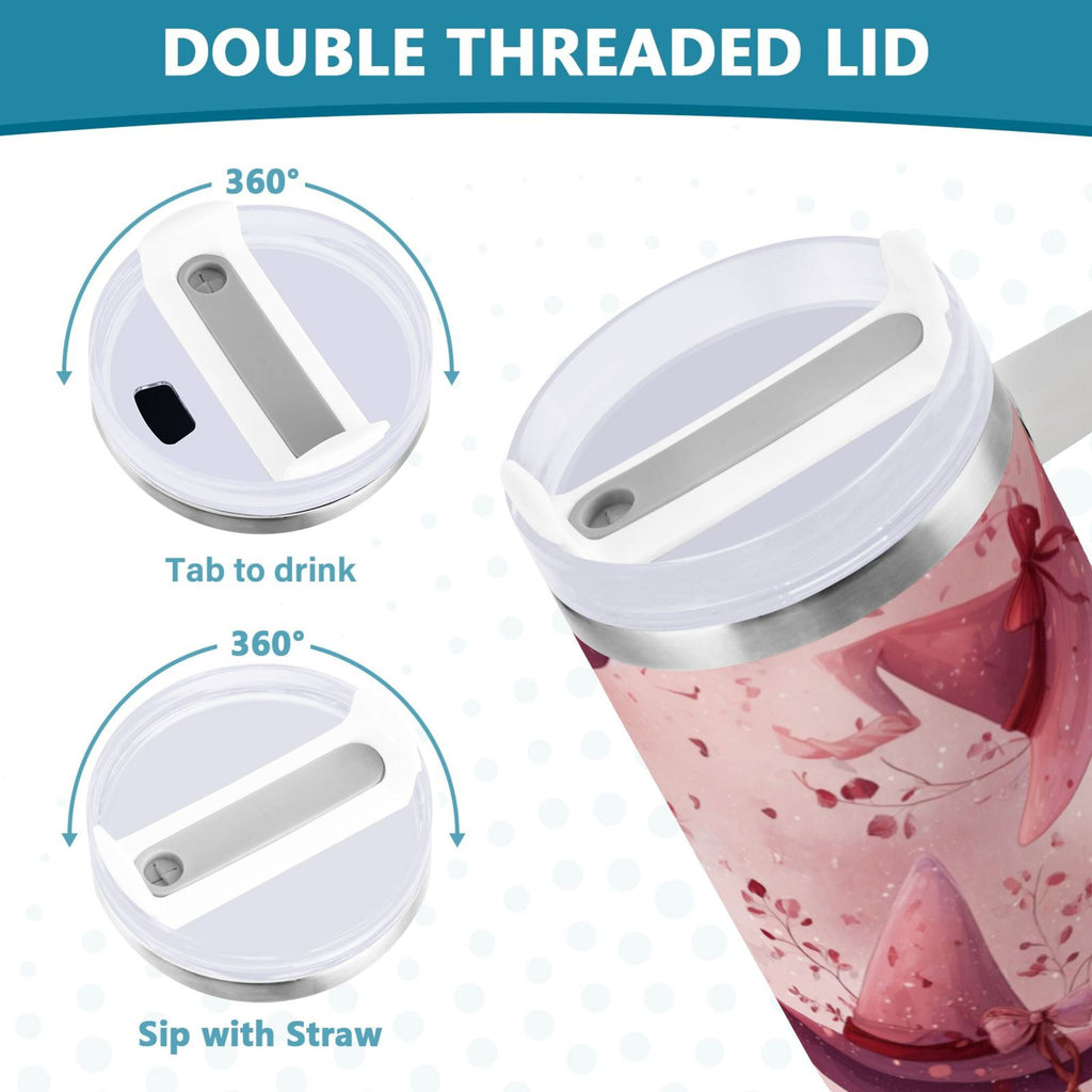 30 oz Insulated Stainless Steel Tumbler Double Wall Stainless Steel Tumbler with 2-Way Drinking Hats with Delicate Bows M679A