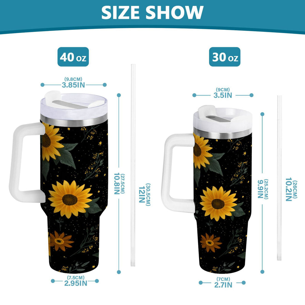 30 oz Insulated Stainless Steel Tumbler Double Wall Stainless Steel Tumbler with 2-Way Drinking Yellow Sunflower Pattern M532K