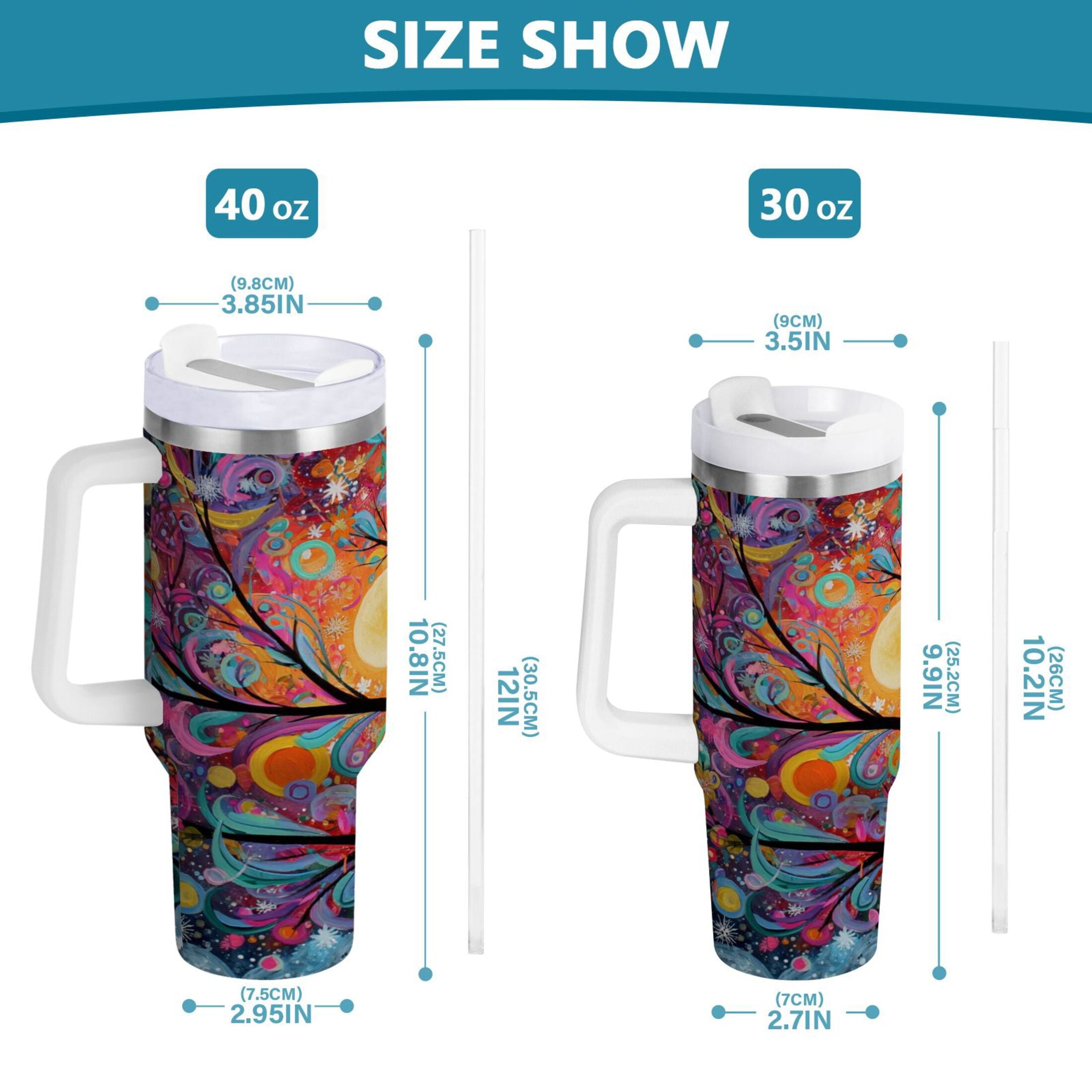 30 oz Insulated Stainless Steel Tumbler Double Wall Stainless Steel Tumbler with 2-Way Drinking Beautiful Abstract Tree Painting M654U