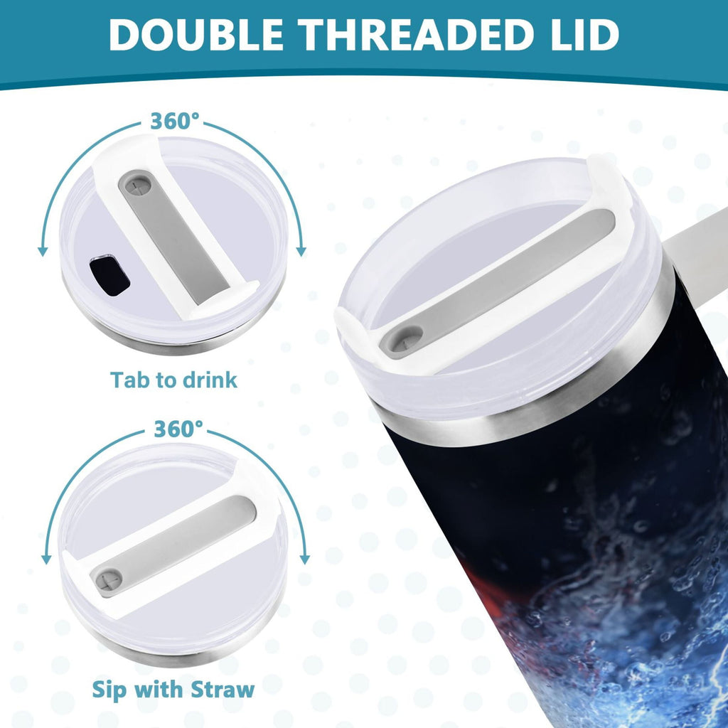 40 oz Insulated Stainless Steel Tumbler Double Wall Stainless Steel Tumbler with 2-Way Drinking Baseball with Water and Fire M680S