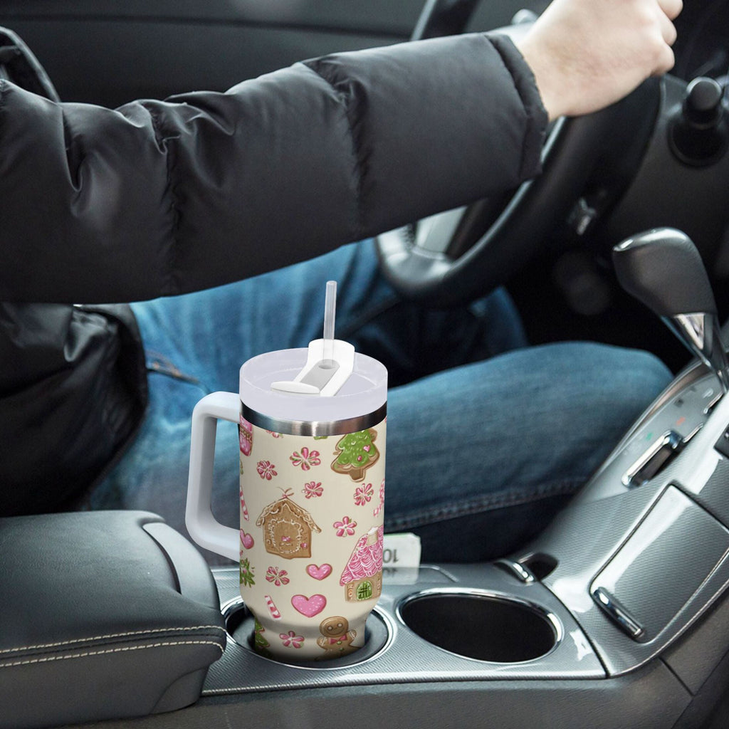 40 oz Insulated Stainless Steel Tumbler Double Wall Stainless Steel Tumbler with 2-Way Drinking Pink Cute Christmas Pattern M564A
