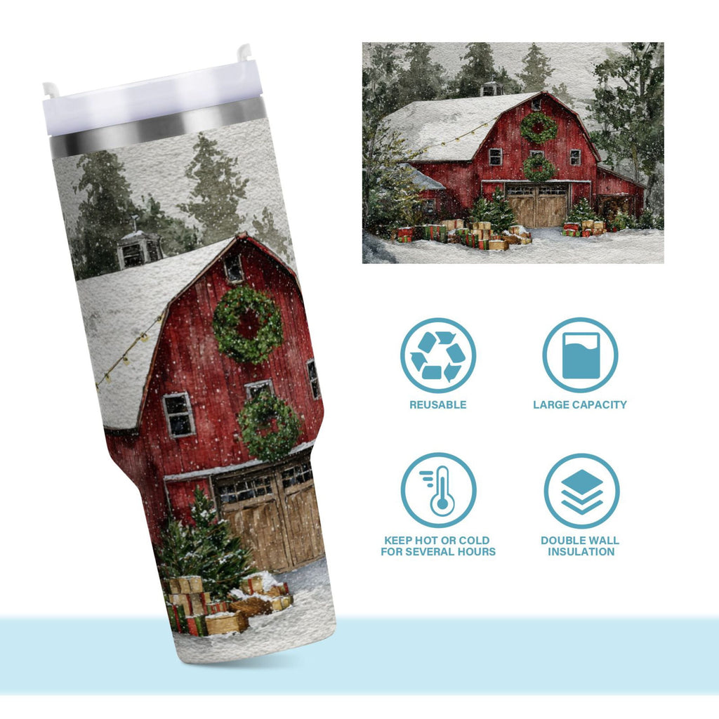 30 oz Insulated Stainless Steel Tumbler Double Wall Stainless Steel Tumbler with 2-Way Drinking Old Red Barn M592D