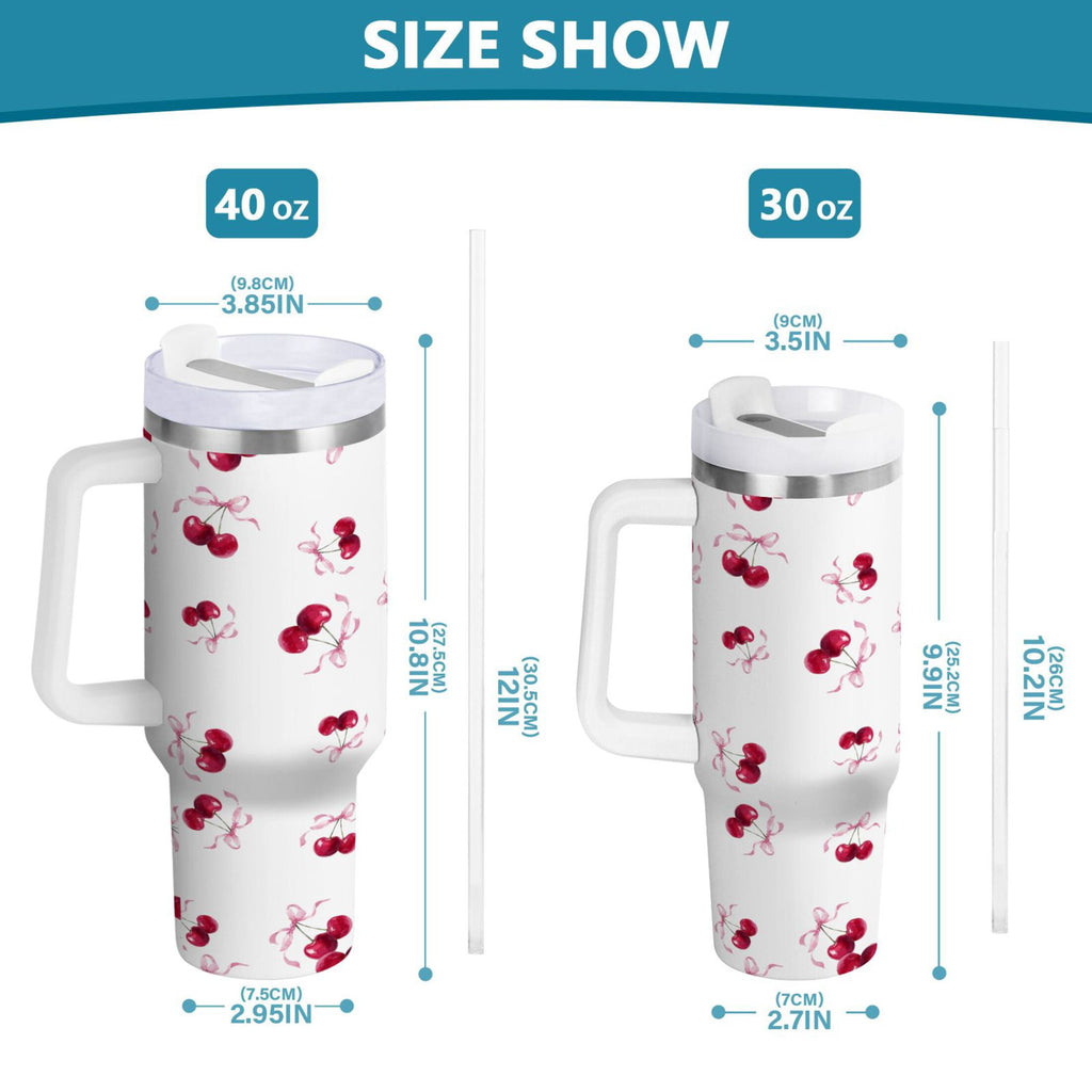 30 oz Insulated Stainless Steel Tumbler Double Wall Stainless Steel Tumbler with 2-Way Drinking Watercolor Cherries Pattern M604Z
