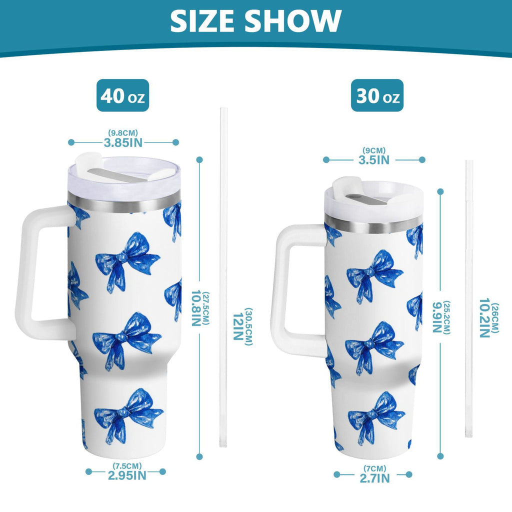 30 oz Insulated Stainless Steel Tumbler Double Wall Stainless Steel Tumbler with 2-Way Drinking Blue Bows Pattern M620U