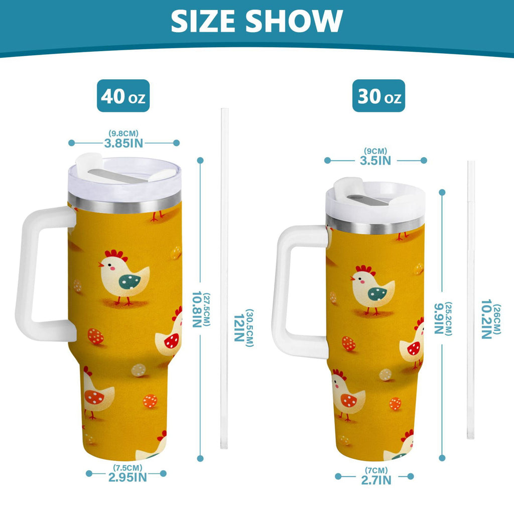 30 oz Insulated Stainless Steel Tumbler Double Wall Stainless Steel Tumbler with 2-Way Drinking Cartoon Chickens Pattern M551C