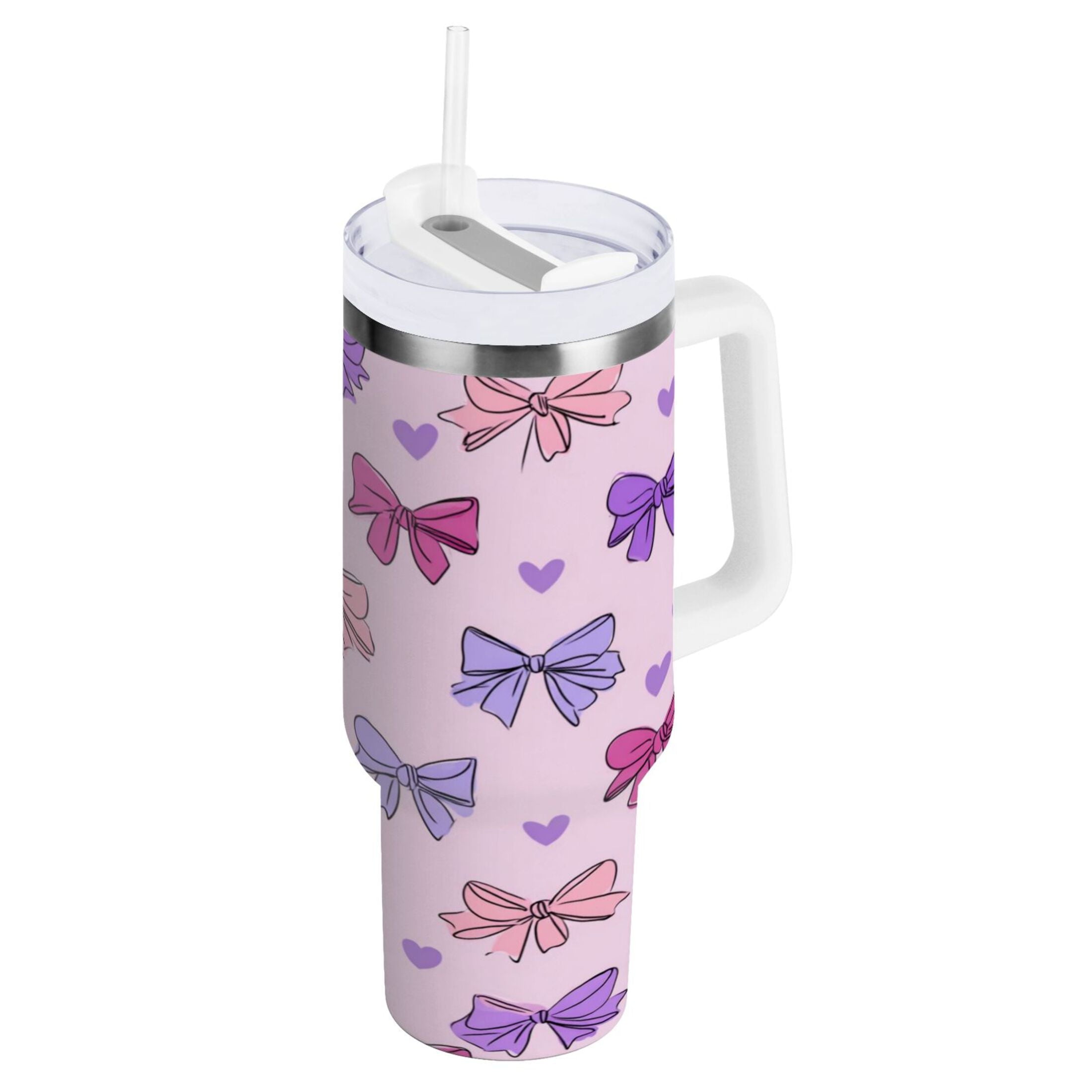 30 oz Insulated Stainless Steel Tumbler Double Wall Stainless Steel Tumbler with 2-Way Drinking Bows and Heart Pattern M422G