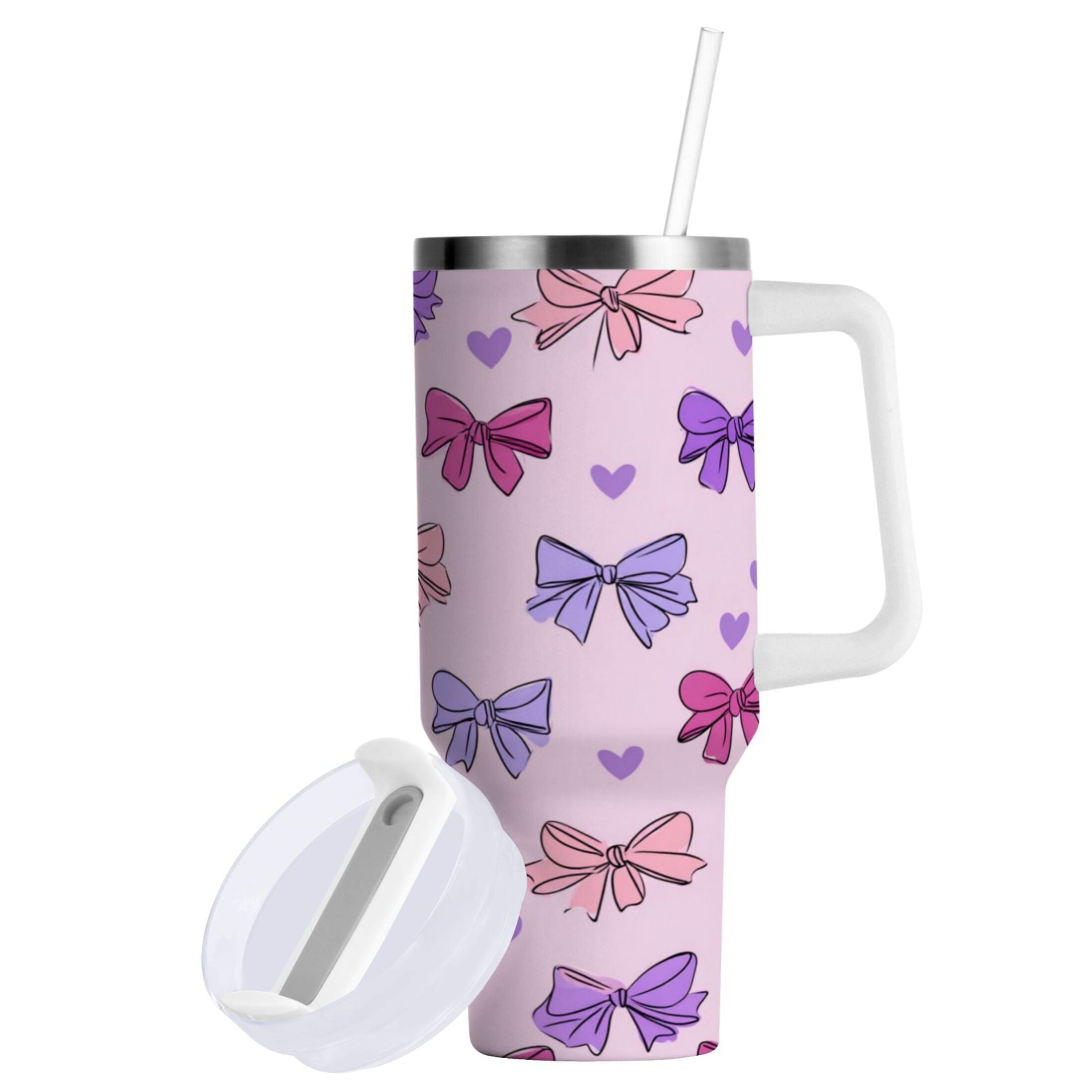 30 oz Insulated Stainless Steel Tumbler Double Wall Stainless Steel Tumbler with 2-Way Drinking Bows and Heart Pattern M422G