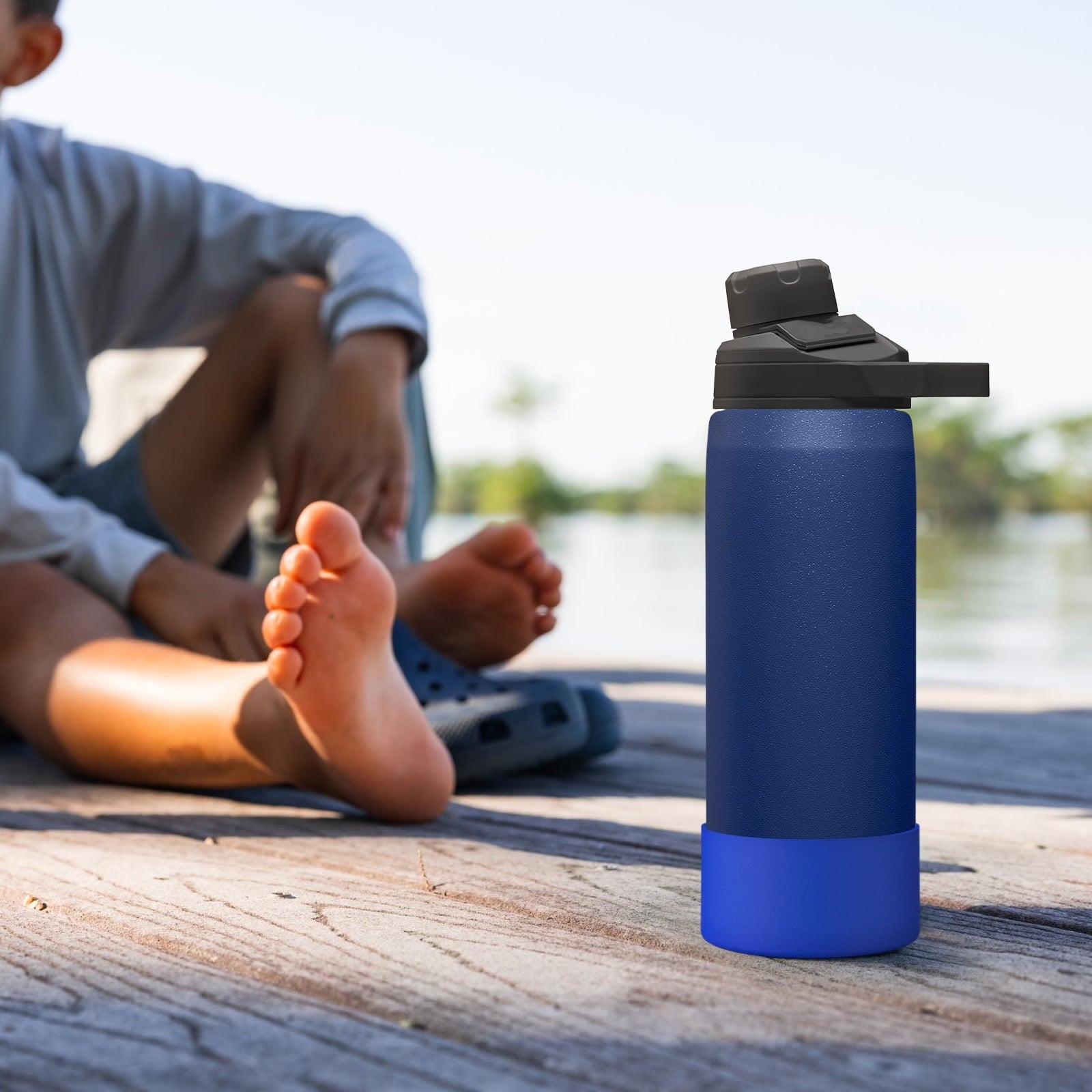 Linkidea 2 Pack Water Bottle Boot Compatible with CamelBak Eddy+20oz/25oz, Chute Mag 20oz/25oz, Carry Cap, Silicone Anti-Slip Bottle Bottom Bumper Protector (Navy Blue) M388V