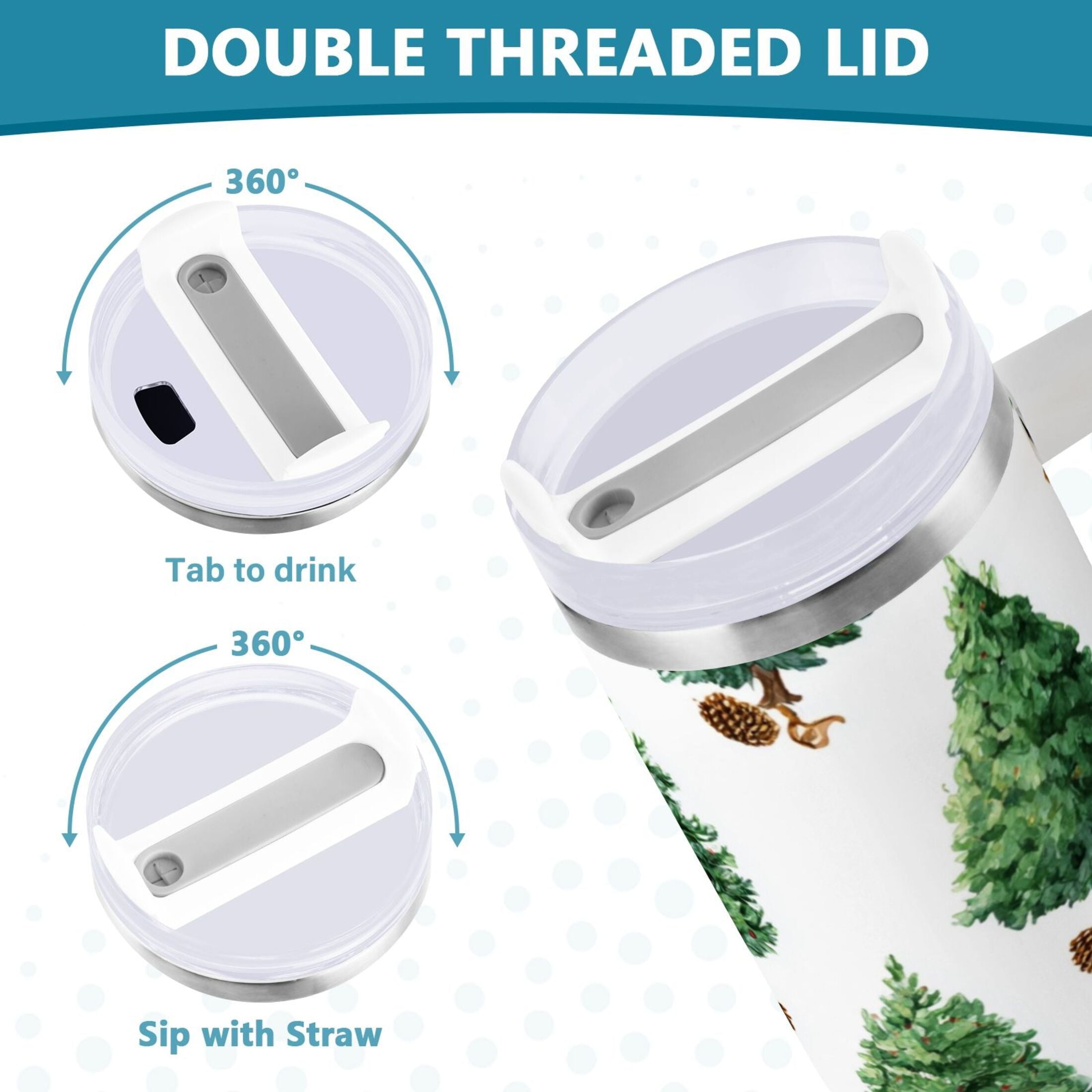 30 oz Insulated Stainless Steel Tumbler Double Wall Stainless Steel Tumbler with 2-Way Drinking Watercolor Green Christmas Tree M533J