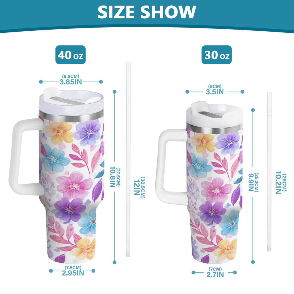30 oz Insulated Stainless Steel Tumbler Double Wall Stainless Steel Tumbler with 2-Way Drinking Pink and Purple Flowers M424U