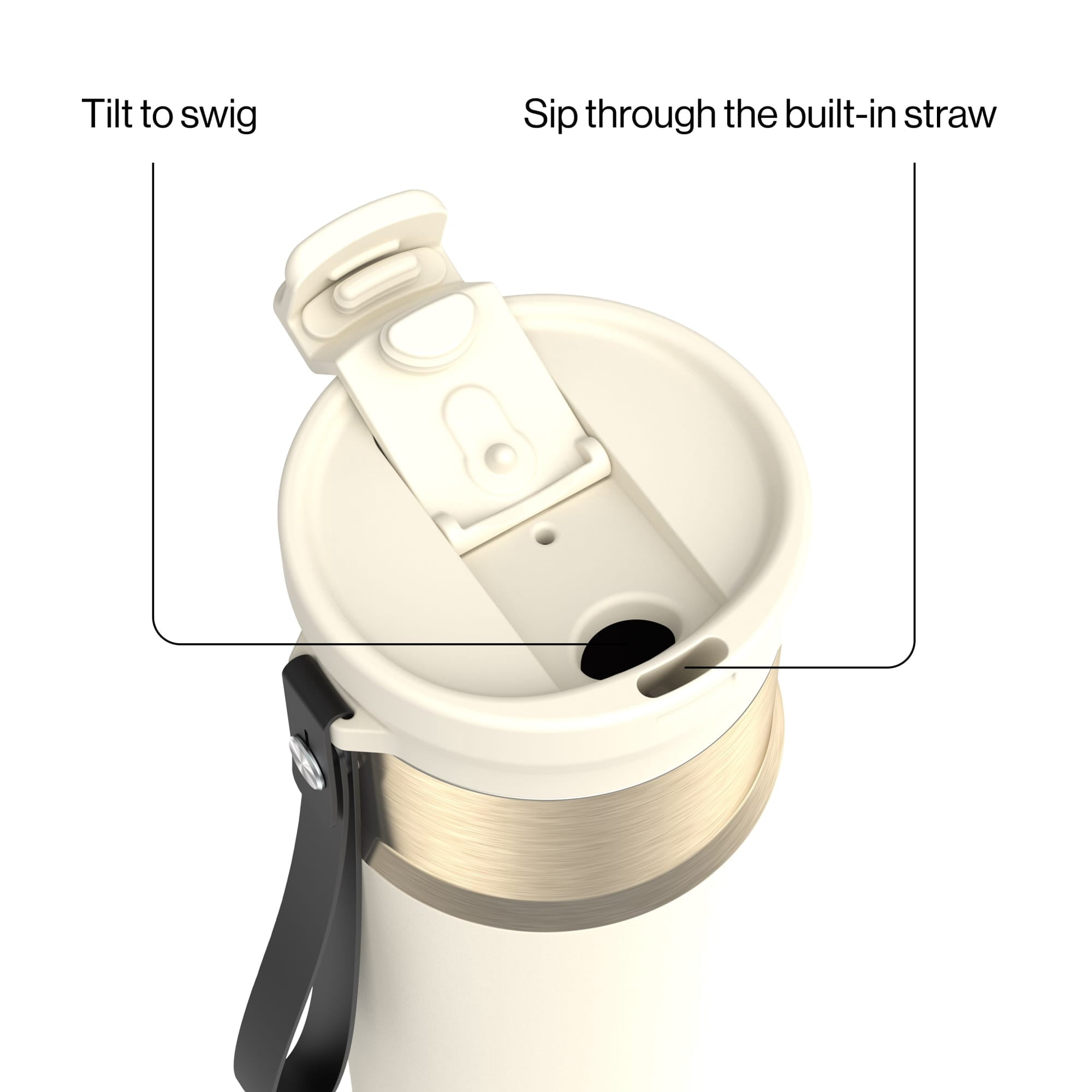 Contigo DualSip Leakproof Stainless Steel Reusable Water Bottle Tumbler with Carrying Strap, Cream/Champagne, 24 oz M11V