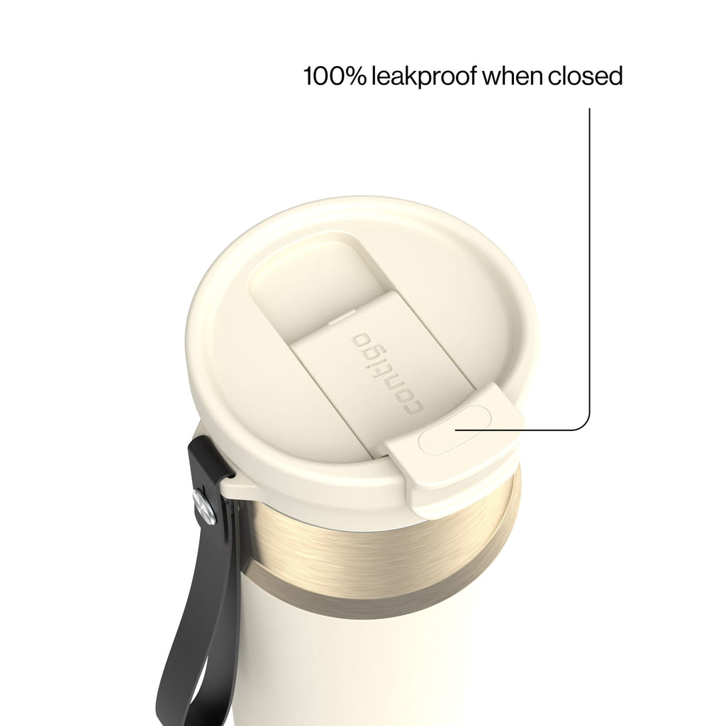 Contigo DualSip Leakproof Stainless Steel Reusable Water Bottle Tumbler with Carrying Strap, Cream/Champagne, 24 oz M11V