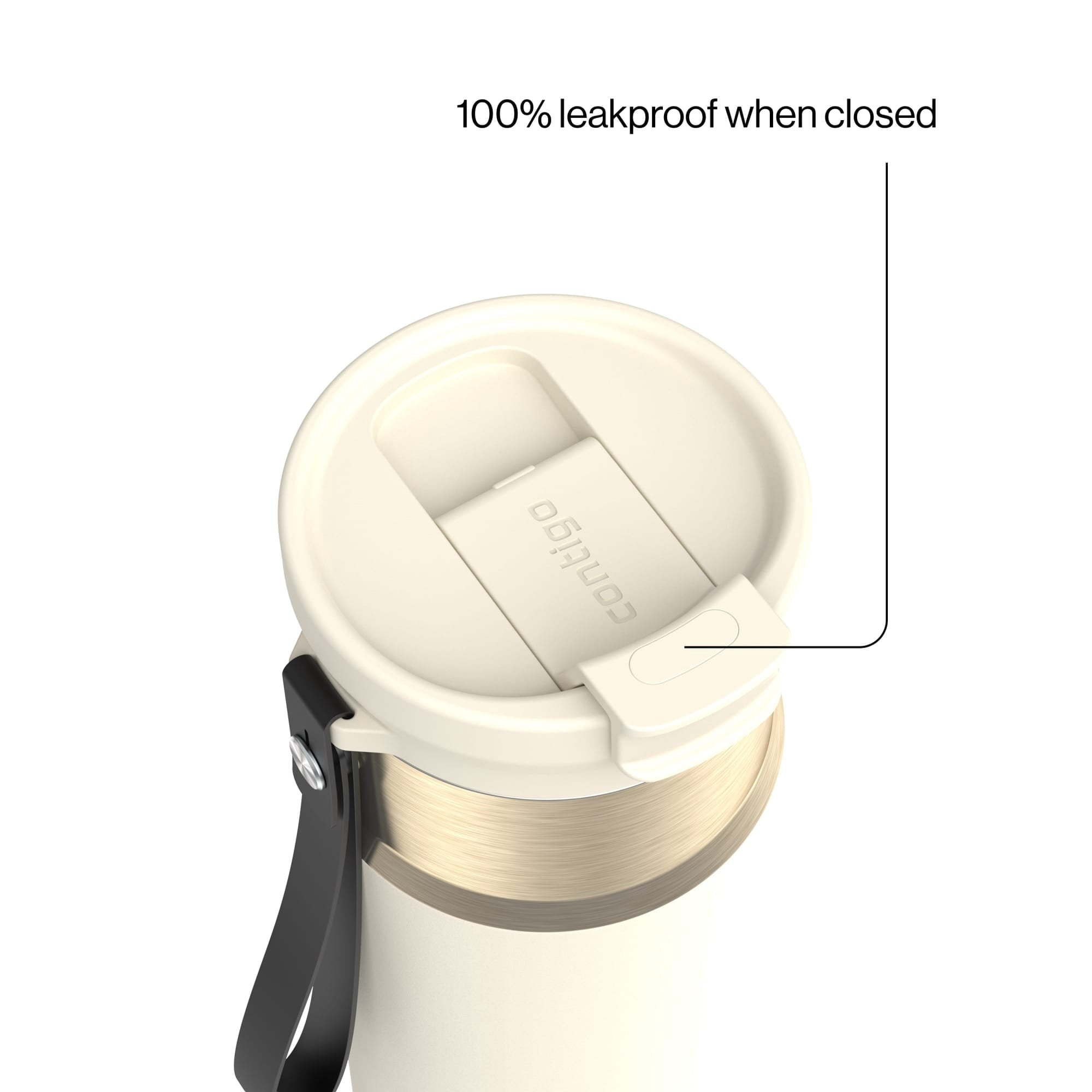 Contigo DualSip Leakproof Stainless Steel Reusable Water Bottle Tumbler with Carrying Strap, Cream/Champagne, 24 oz M11V