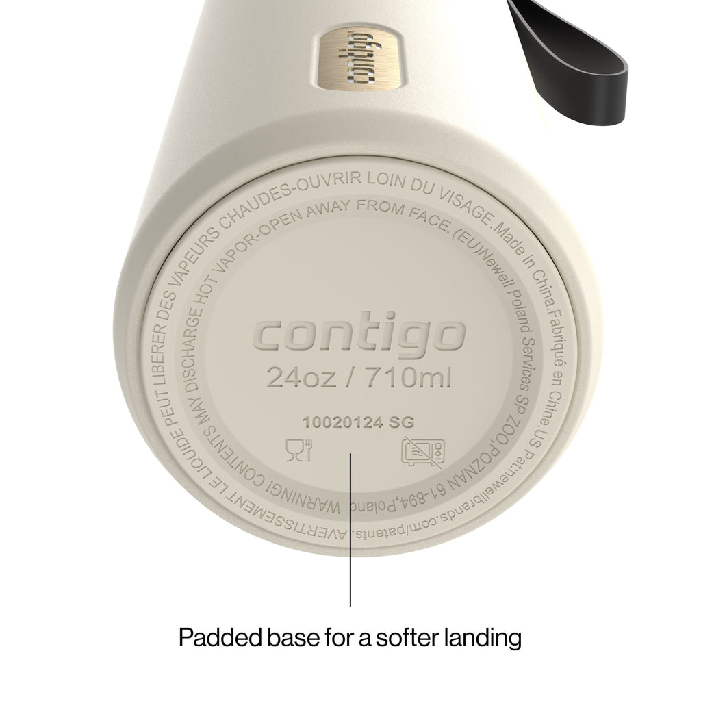Contigo DualSip Leakproof Stainless Steel Reusable Water Bottle Tumbler with Carrying Strap, Cream/Champagne, 24 oz M11V