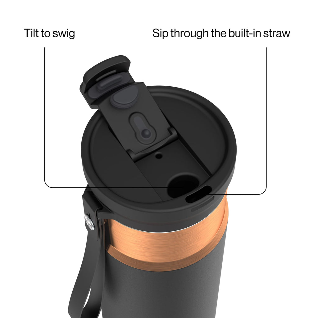 Contigo DualSip Leakproof Stainless Steel Reusable Water Bottle Tumbler with Carrying Strap, Cream/Champagne, 24 oz M11V