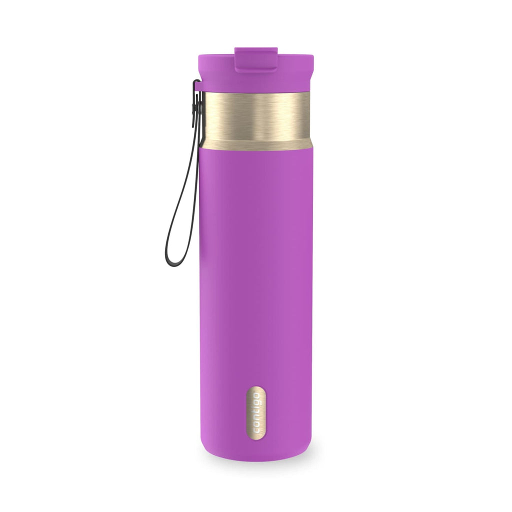 Contigo DualSip Leakproof Stainless Steel Reusable Water Bottle Tumbler with Carrying Strap, Cream/Champagne, 24 oz M11V