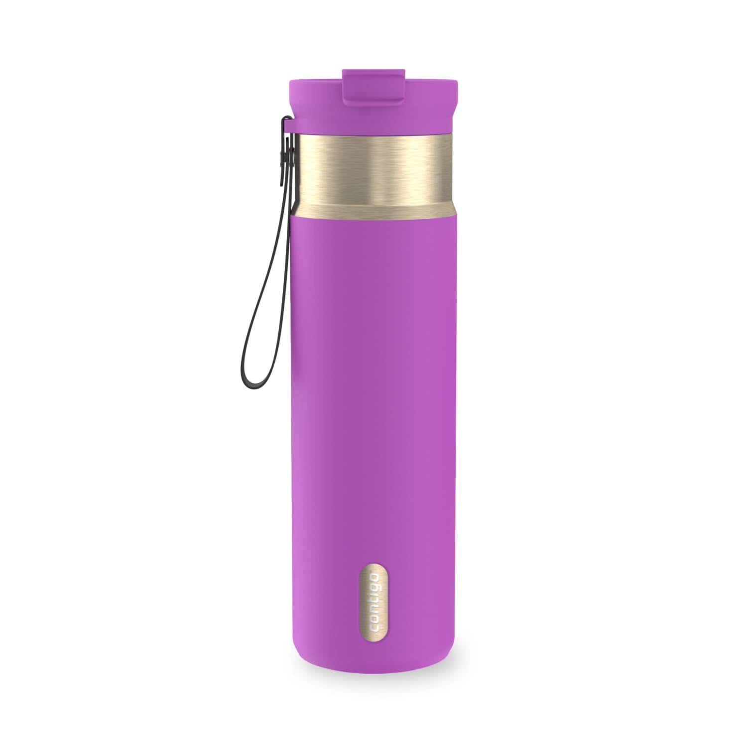 Contigo DualSip Leakproof Stainless Steel Reusable Water Bottle Tumbler with Carrying Strap, Cream/Champagne, 24 oz M11V