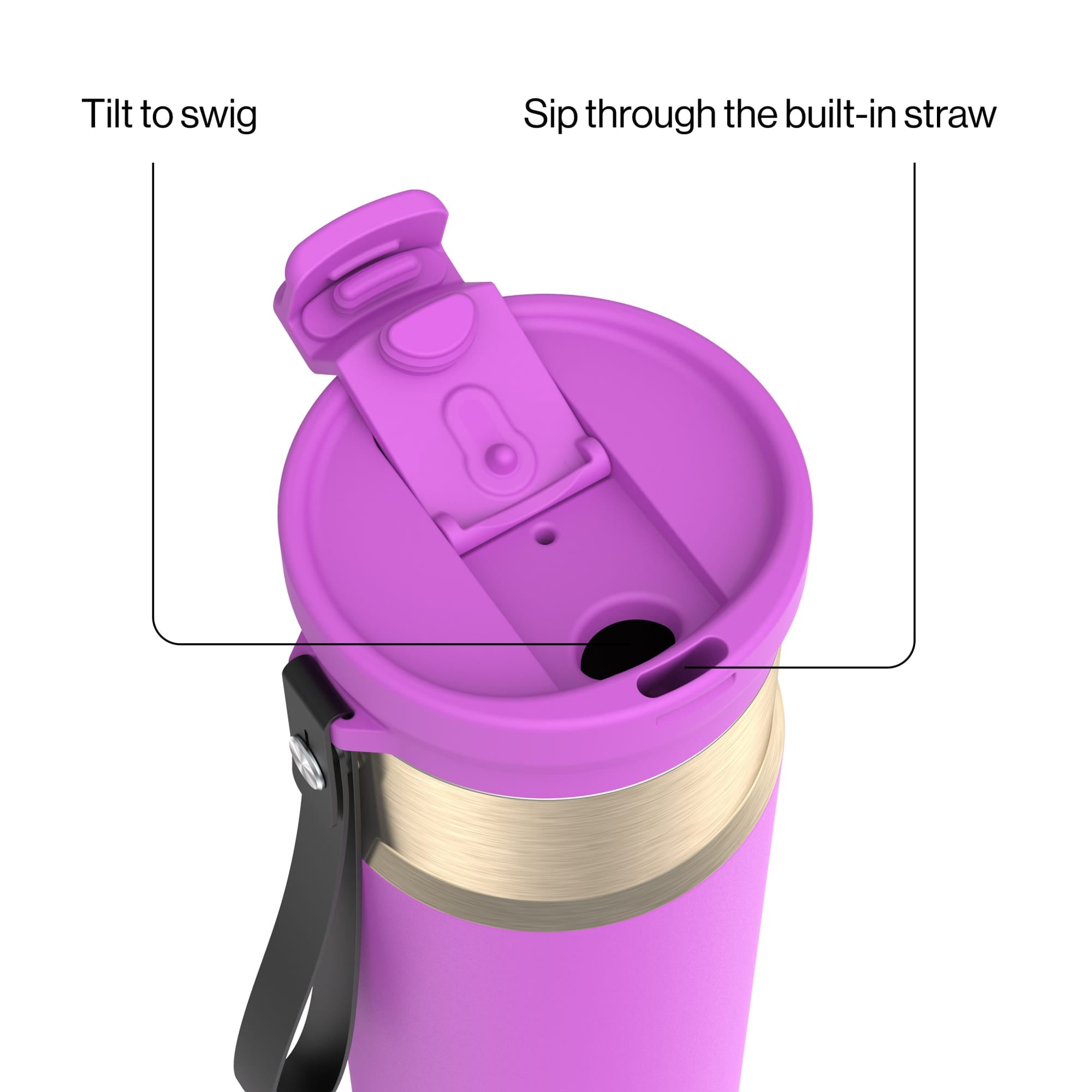 Contigo DualSip Leakproof Stainless Steel Reusable Water Bottle Tumbler with Carrying Strap, Cream/Champagne, 24 oz M11V