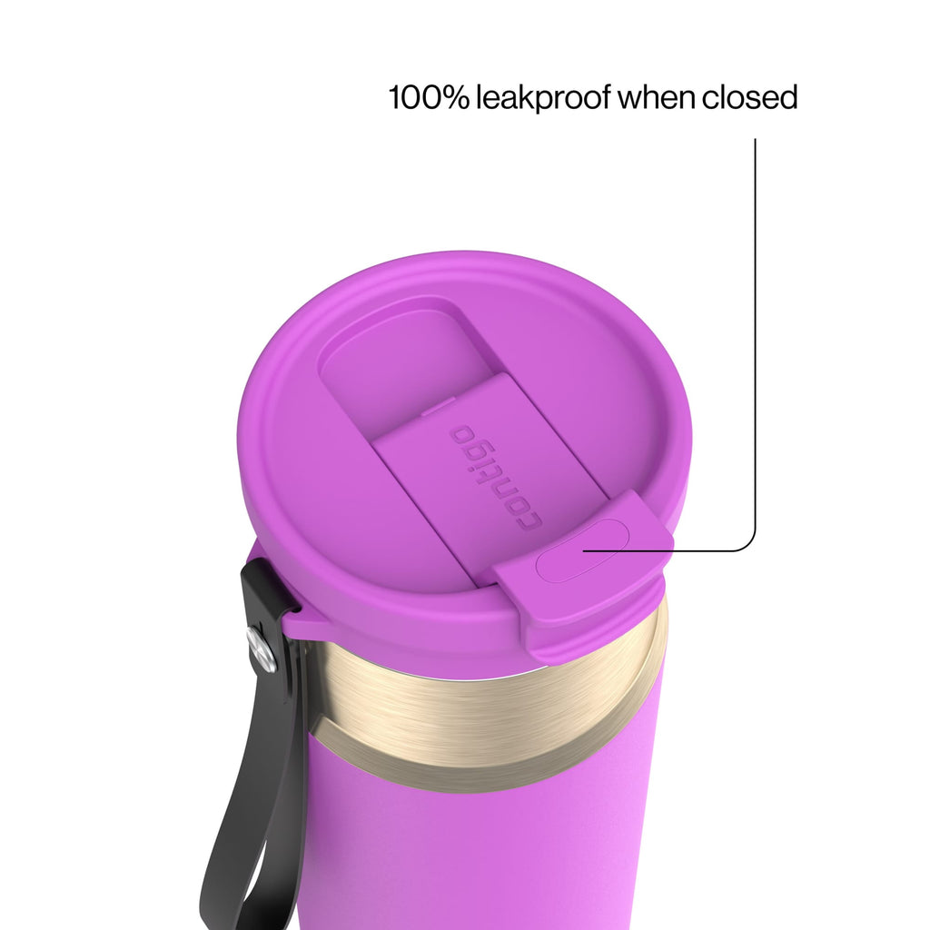 Contigo DualSip Leakproof Stainless Steel Reusable Water Bottle Tumbler with Carrying Strap, Cream/Champagne, 24 oz M11V