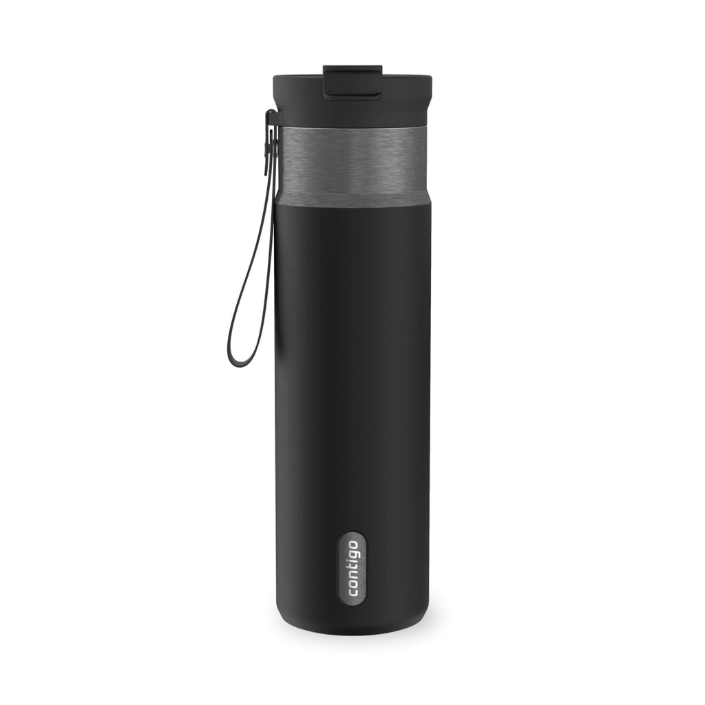 Contigo DualSip Leakproof Stainless Steel Reusable Water Bottle Tumbler with Carrying Strap, Cream/Champagne, 24 oz M11V