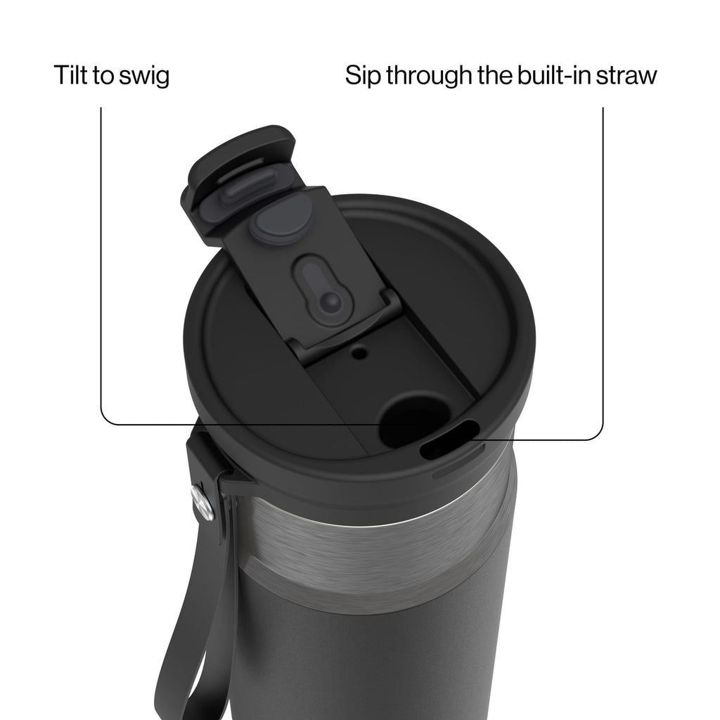Contigo DualSip Leakproof Stainless Steel Reusable Water Bottle Tumbler with Carrying Strap, Cream/Champagne, 24 oz M11V