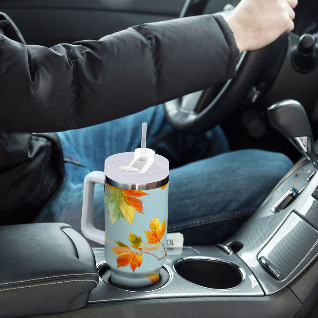 30 oz Insulated Stainless Steel Tumbler Double Wall Stainless Steel Tumbler with 2-Way Drinking Colorful Autumn Maple Leaves M616H