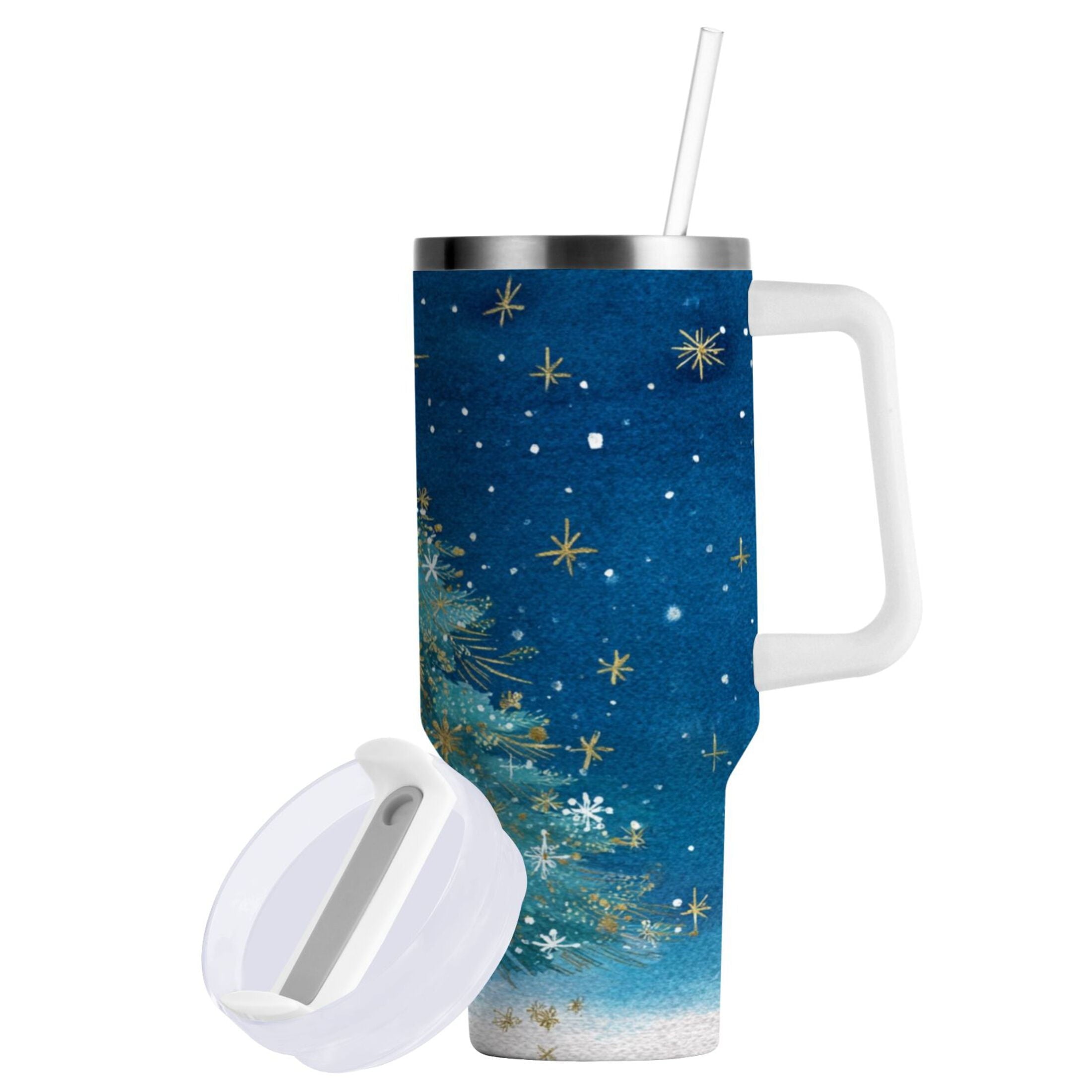 40 oz Insulated Stainless Steel Tumbler Double Wall Stainless Steel Tumbler with 2-Way Drinking Watercolor Christmas Tree M597L