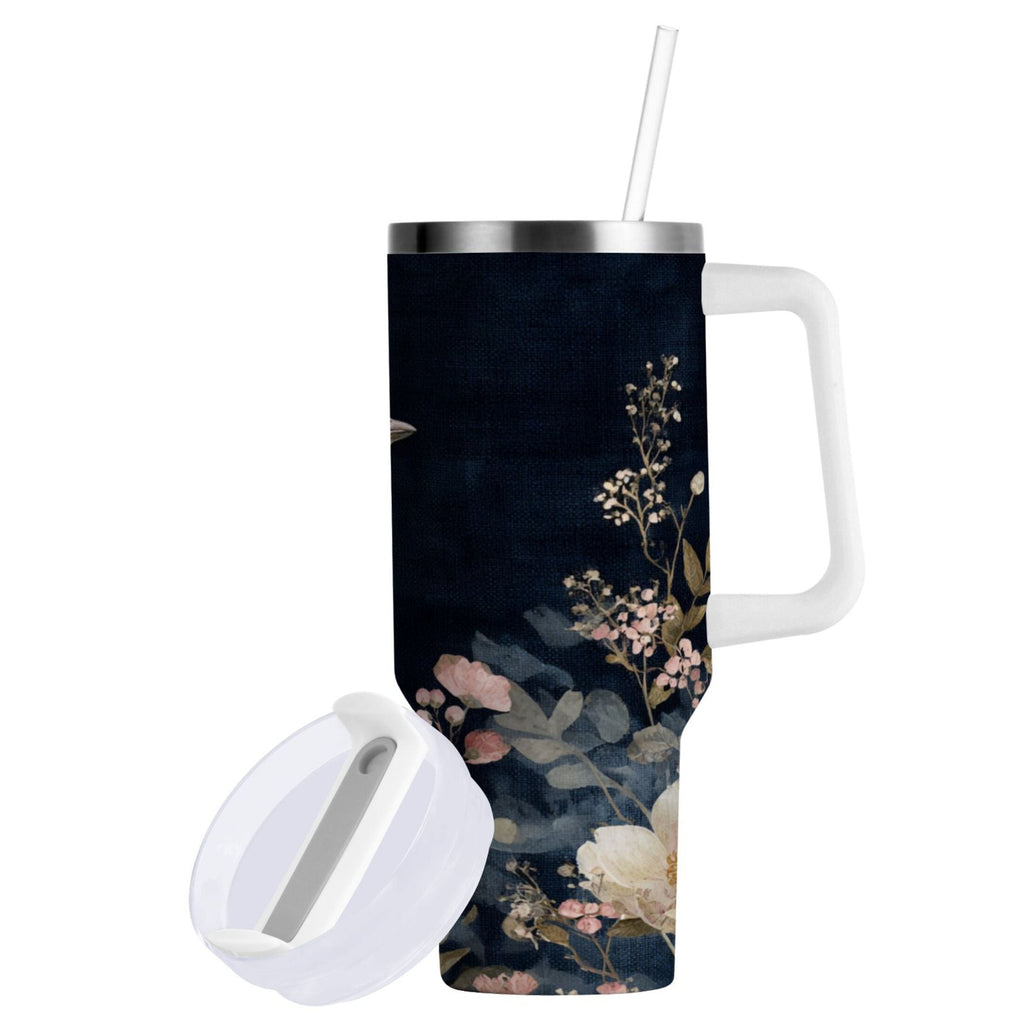 30 oz Insulated Stainless Steel Tumbler Double Wall Stainless Steel Tumbler with 2-Way Drinking Watercolor Vintage Blue Bird M466H