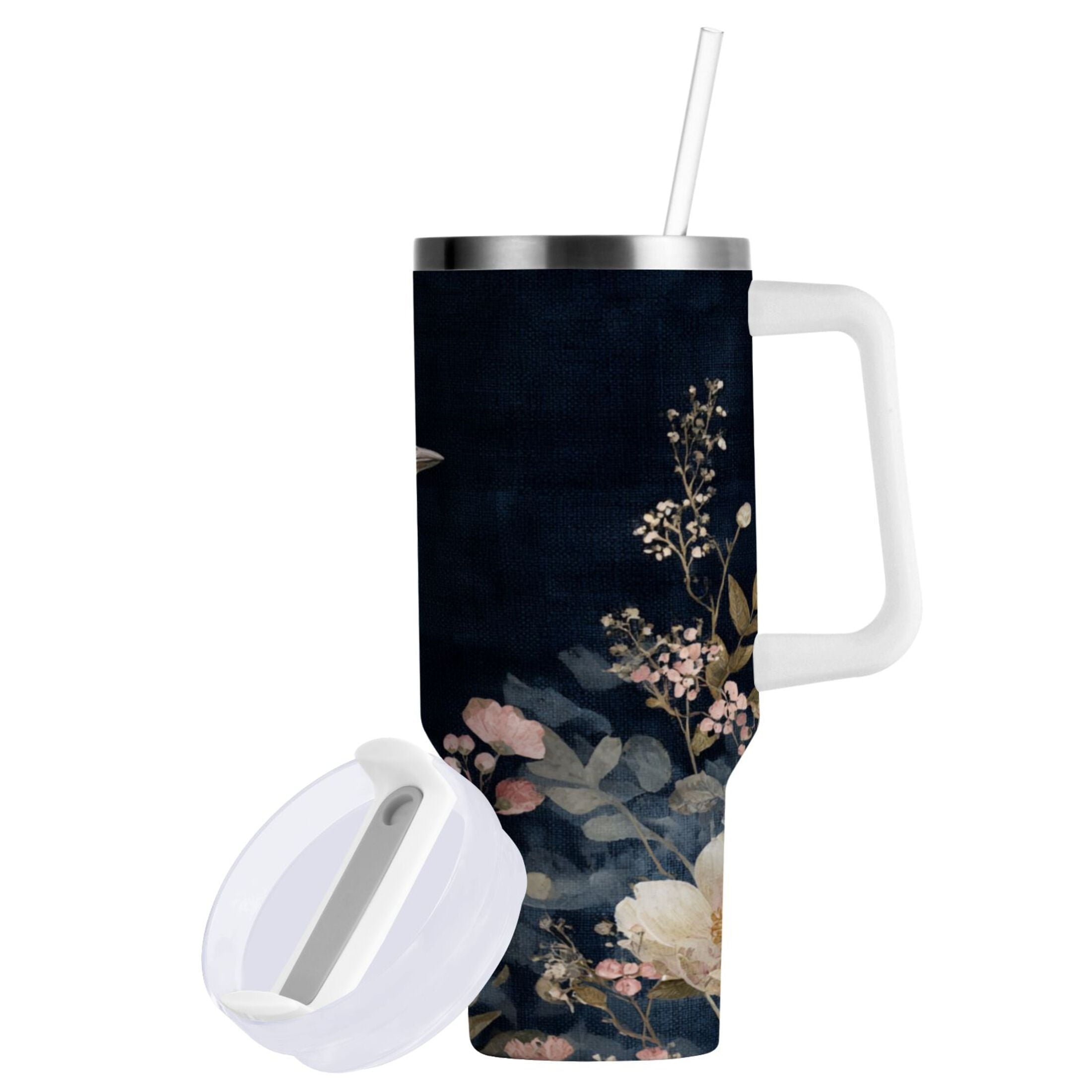 30 oz Insulated Stainless Steel Tumbler Double Wall Stainless Steel Tumbler with 2-Way Drinking Watercolor Vintage Blue Bird M466H