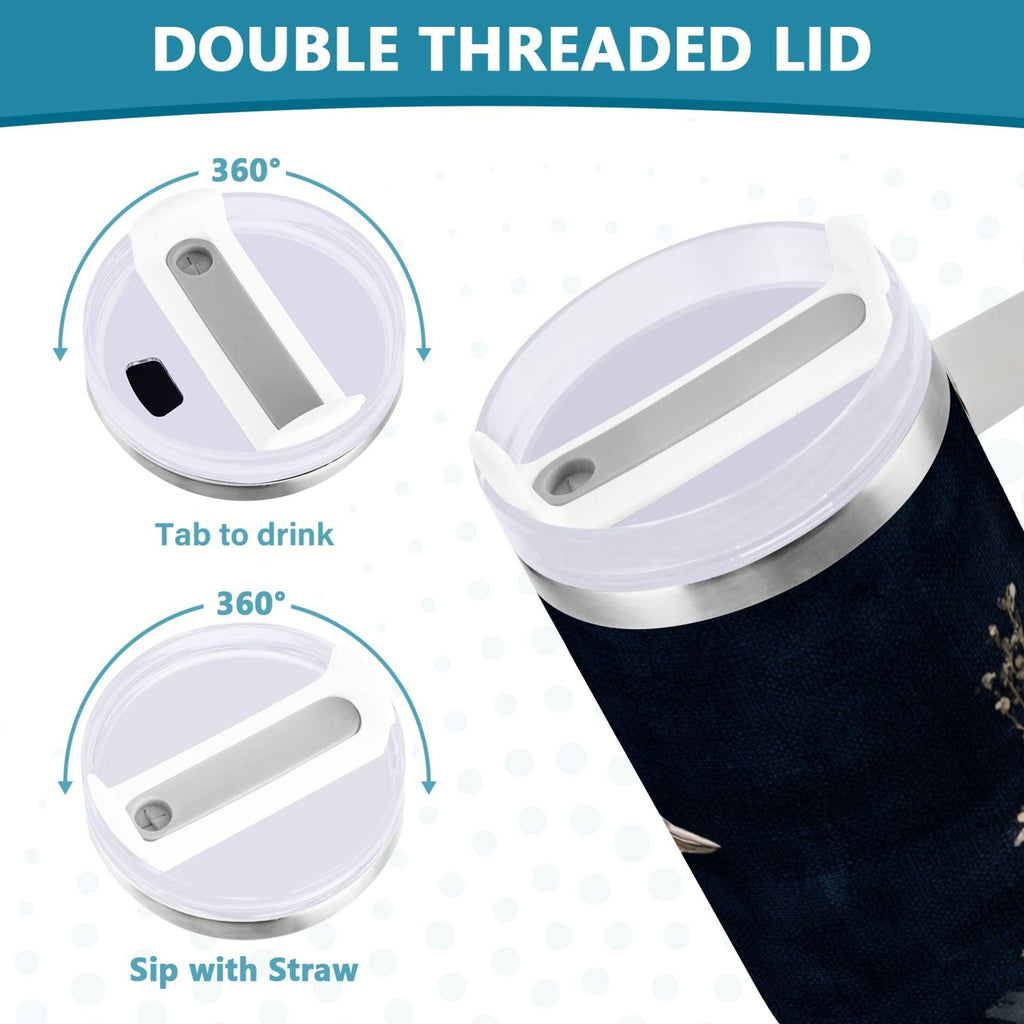 30 oz Insulated Stainless Steel Tumbler Double Wall Stainless Steel Tumbler with 2-Way Drinking Watercolor Vintage Blue Bird M466H