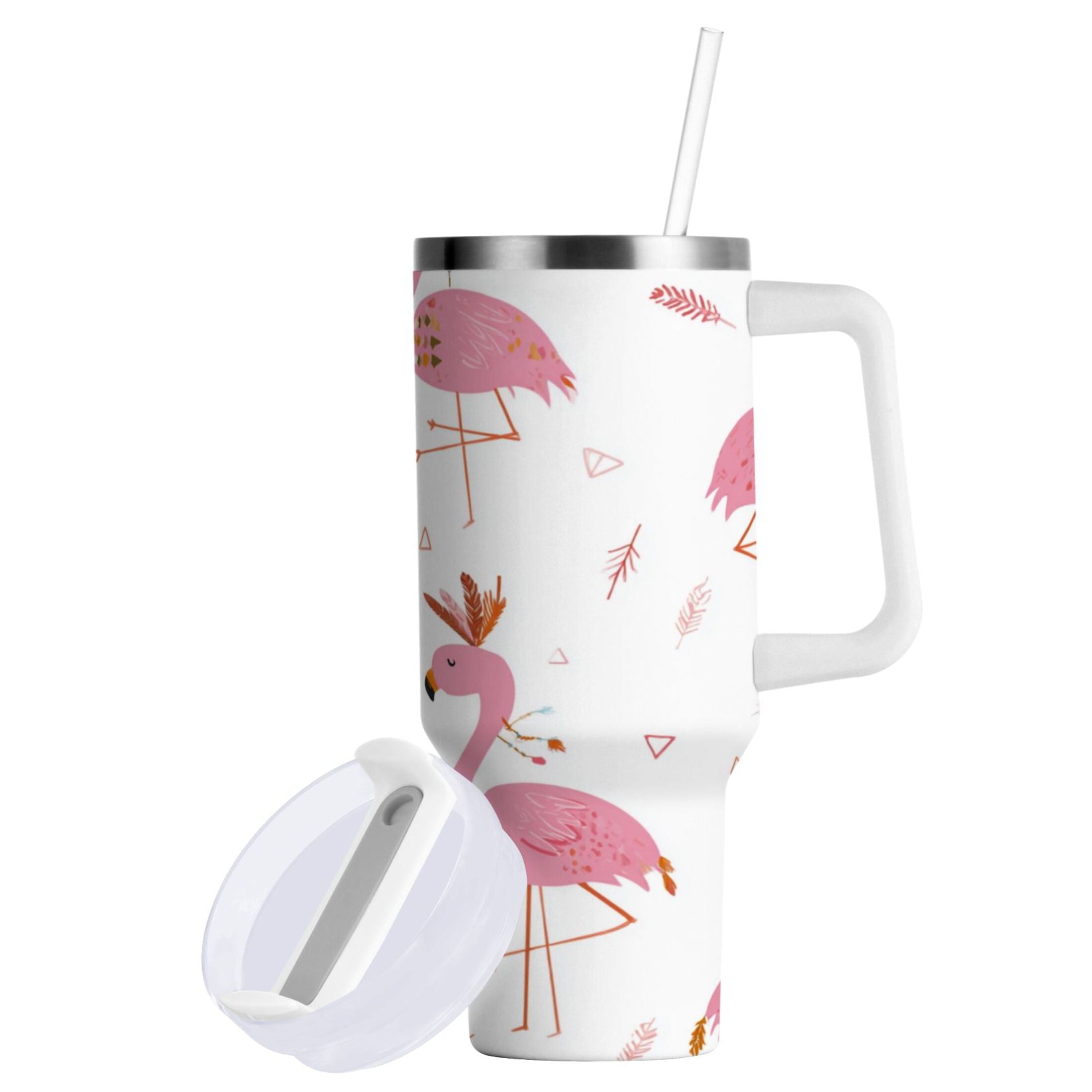 40 oz Insulated Stainless Steel Tumbler Double Wall Stainless Steel Tumbler with 2-Way Drinking Cute Pink Flamingo Pattern M515P
