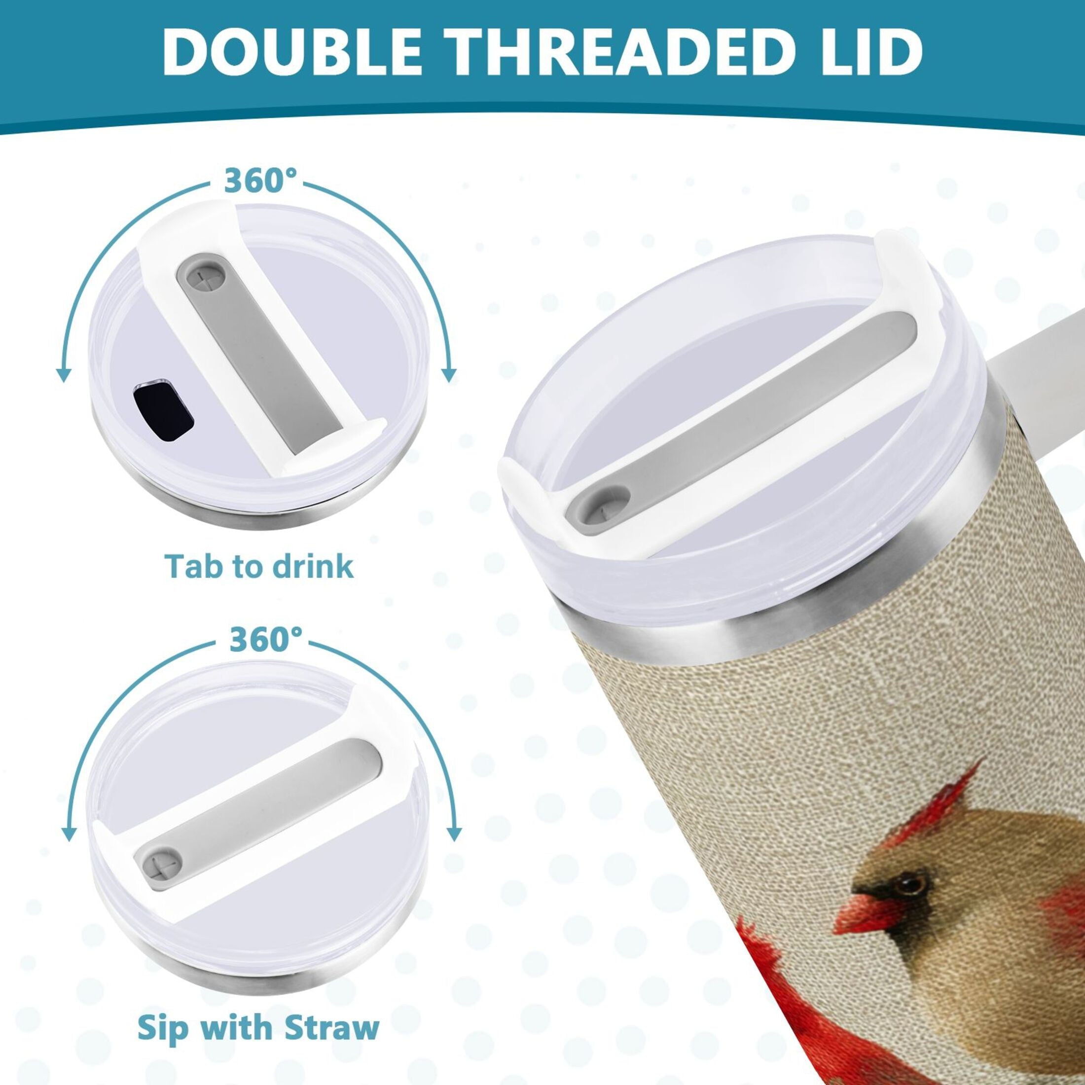 30 oz Insulated Stainless Steel Tumbler Double Wall Stainless Steel Tumbler with 2-Way Drinking Bird and Snow-covered Trees M615U