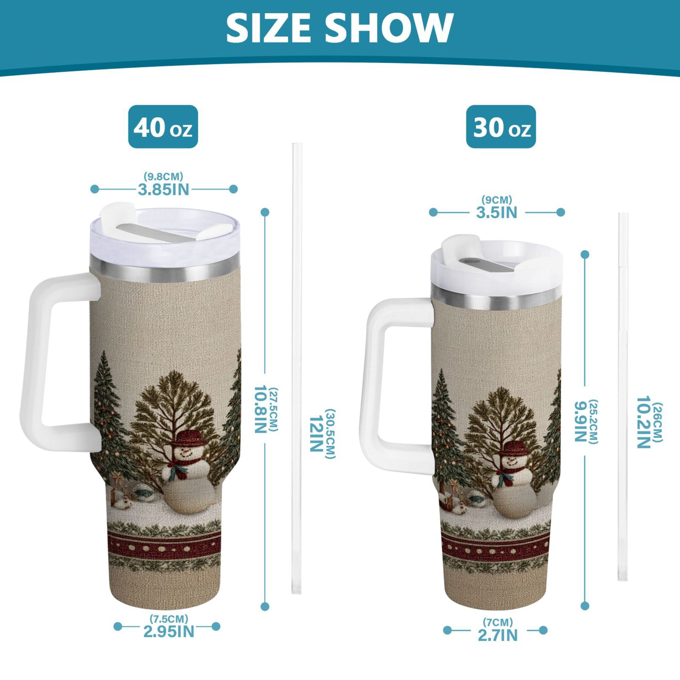 30 oz Insulated Stainless Steel Tumbler Double Wall Stainless Steel Tumbler with 2-Way Drinking Snowmen and Deer in The Forest M582Z