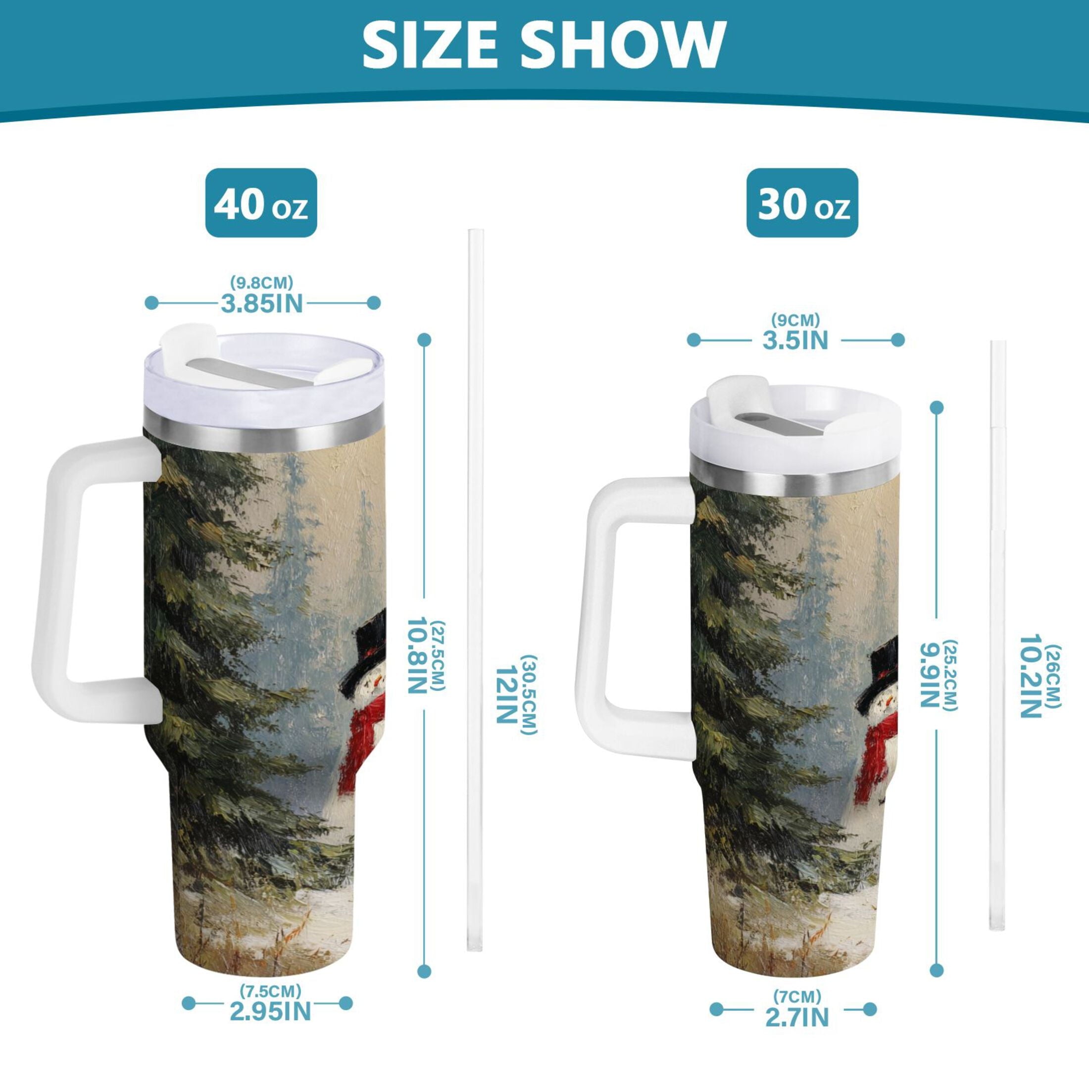40 oz Insulated Stainless Steel Tumbler Double Wall Stainless Steel Tumbler with 2-Way Drinking Moody Snowman Couple M671Z