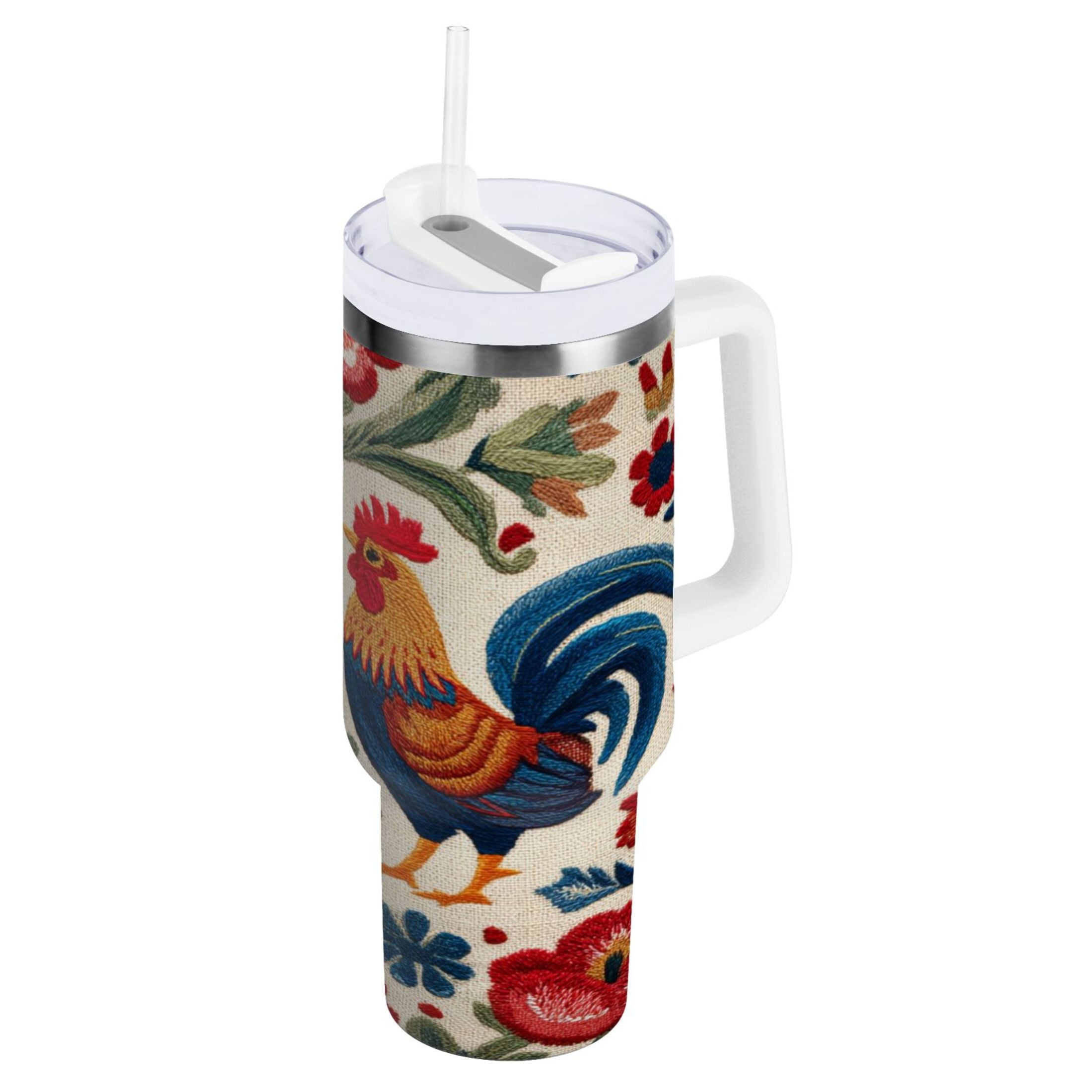 40 oz Insulated Stainless Steel Tumbler Double Wall Stainless Steel Tumbler with 2-Way Drinking Male and Female Chickens M440E