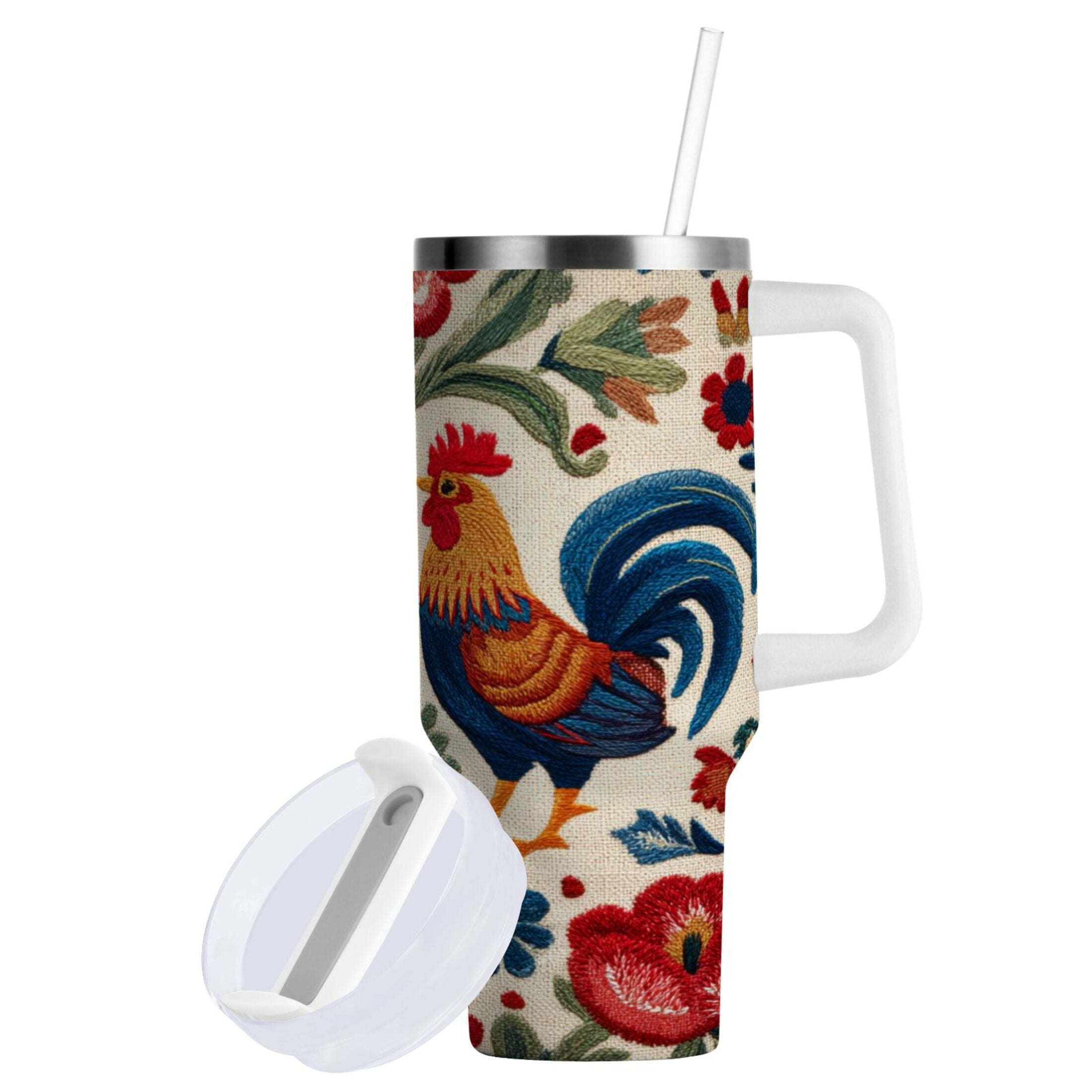 40 oz Insulated Stainless Steel Tumbler Double Wall Stainless Steel Tumbler with 2-Way Drinking Male and Female Chickens M440E