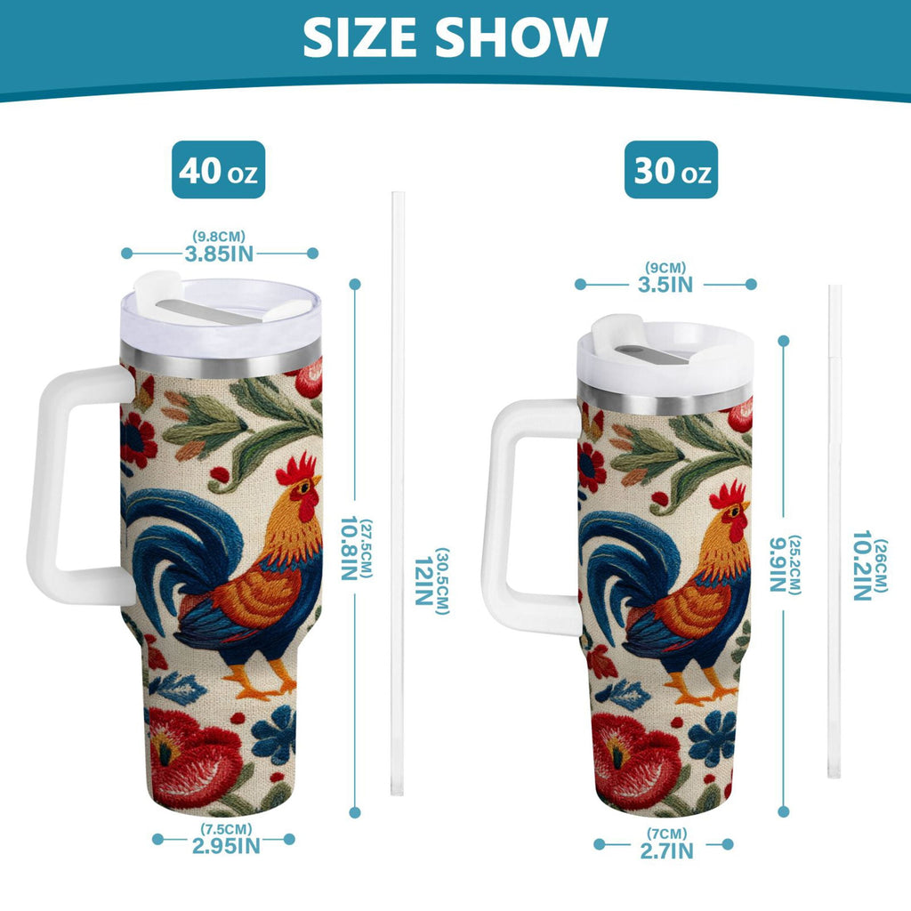 40 oz Insulated Stainless Steel Tumbler Double Wall Stainless Steel Tumbler with 2-Way Drinking Male and Female Chickens M440E