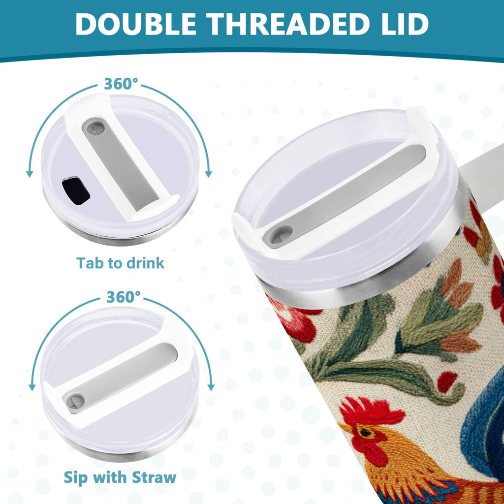 40 oz Insulated Stainless Steel Tumbler Double Wall Stainless Steel Tumbler with 2-Way Drinking Male and Female Chickens M440E