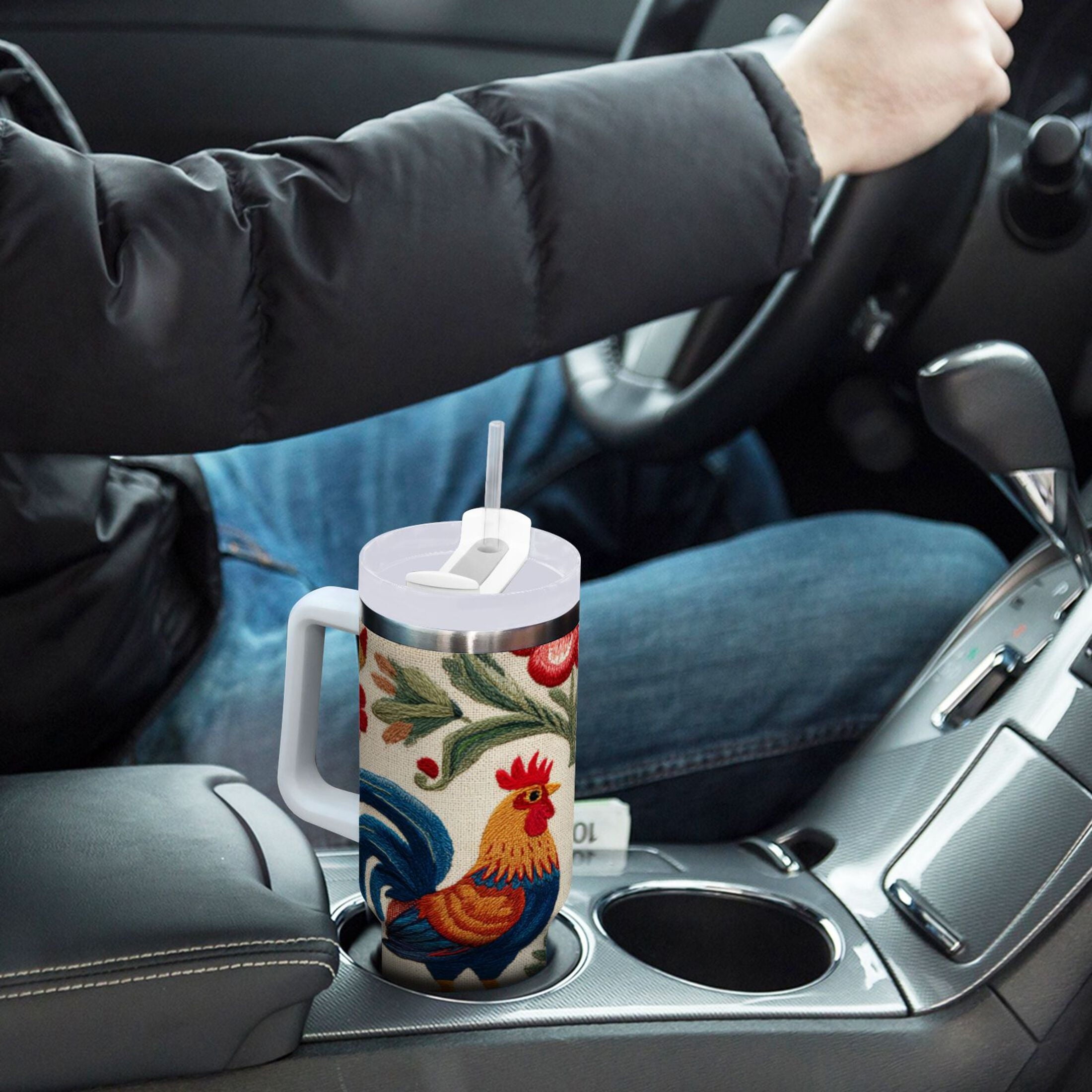 40 oz Insulated Stainless Steel Tumbler Double Wall Stainless Steel Tumbler with 2-Way Drinking Male and Female Chickens M440E