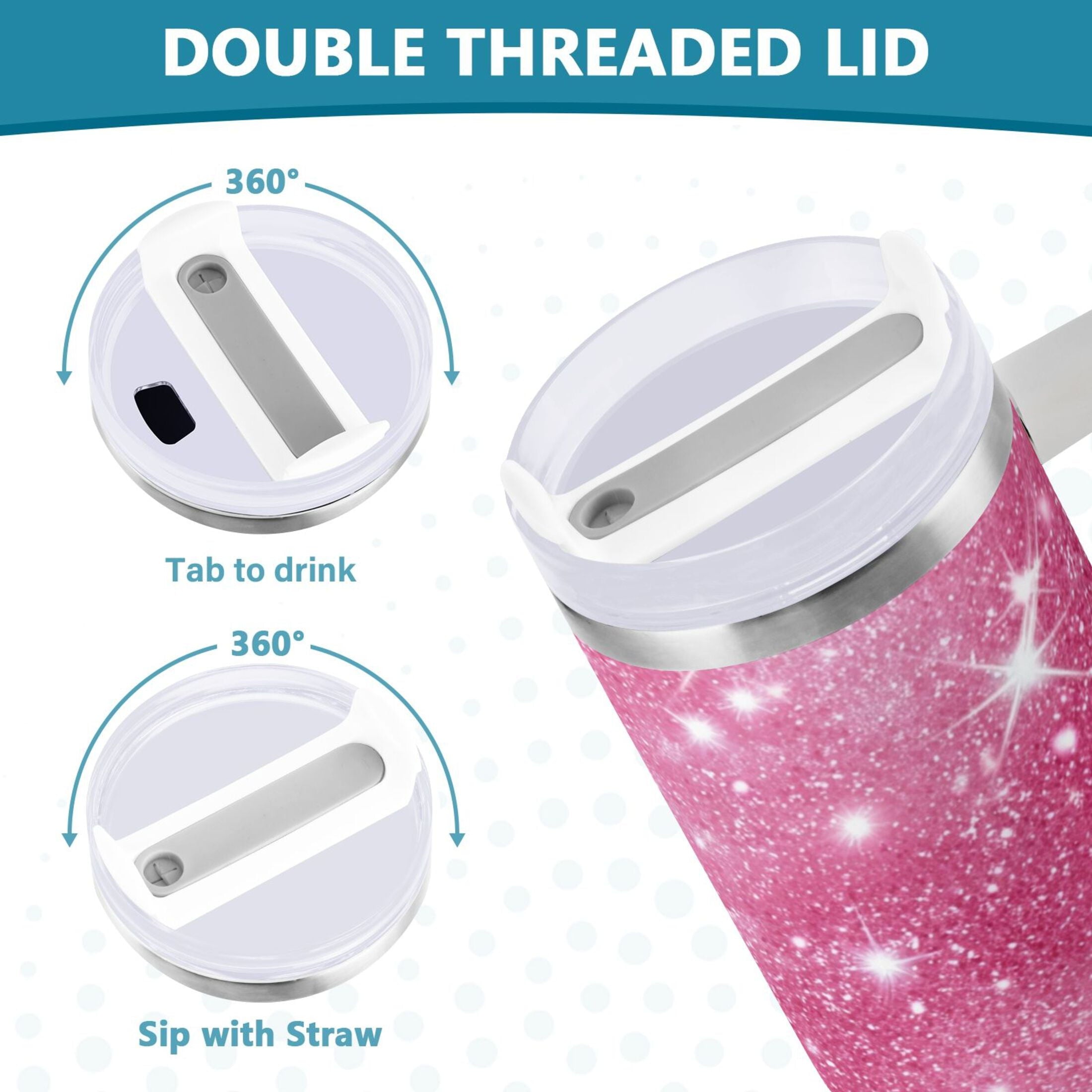 40 oz Insulated Stainless Steel Tumbler Double Wall Stainless Steel Tumbler with 2-Way Drinking Pink Glitter Background M608X