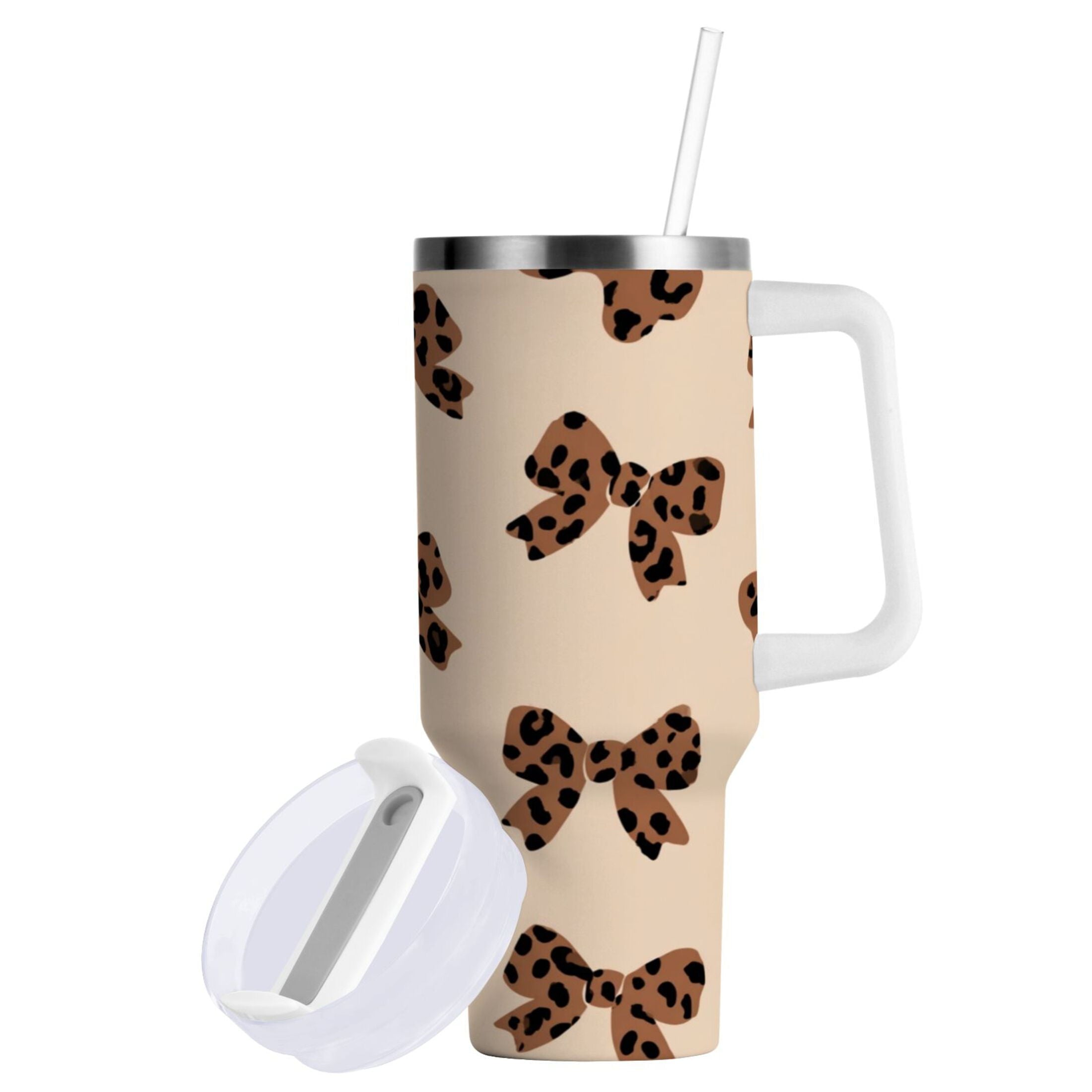 30 oz Insulated Stainless Steel Tumbler Double Wall Stainless Steel Tumbler with 2-Way Drinking Cute Brown Bow M528J