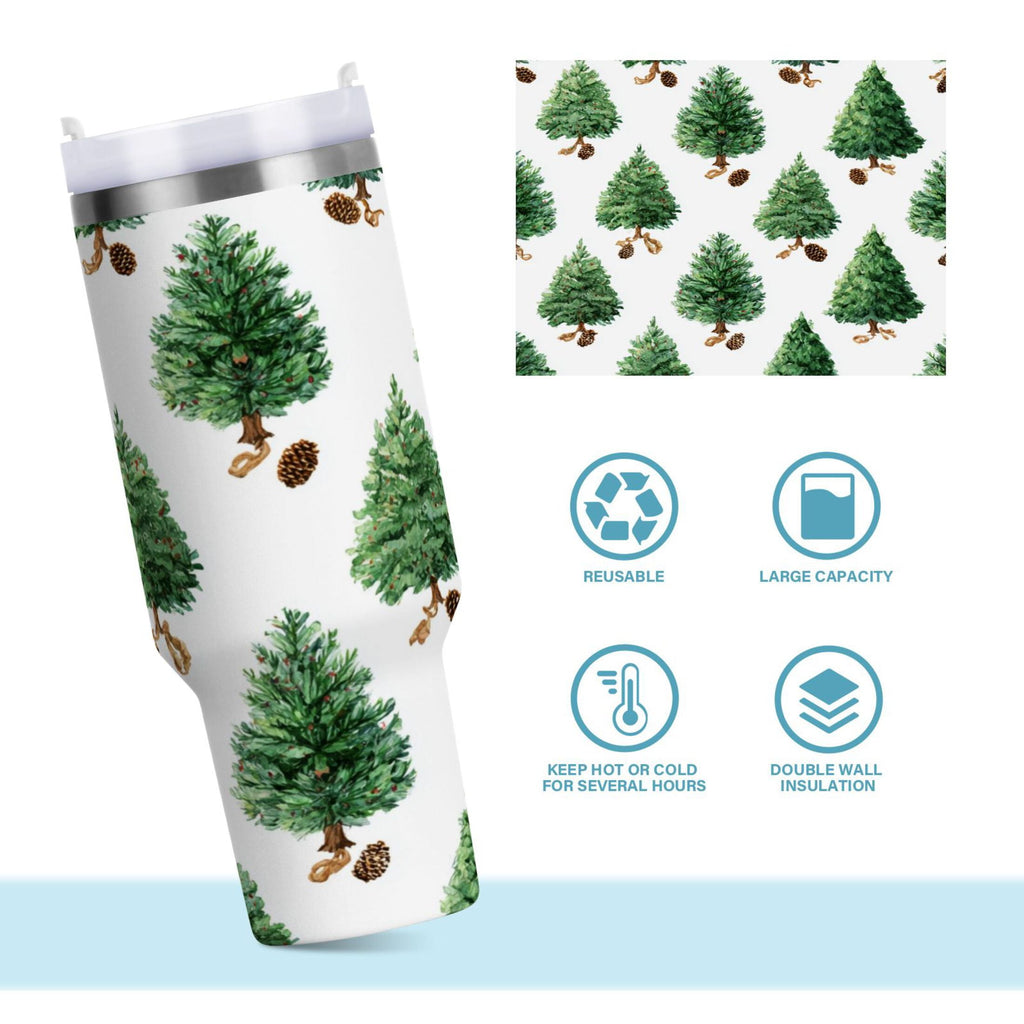 30 oz Insulated Stainless Steel Tumbler Double Wall Stainless Steel Tumbler with 2-Way Drinking Watercolor Green Christmas Tree M533J