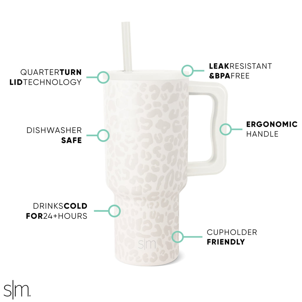 Simple Modern 30 fl oz Insulated Stainless Steel Trek Tumbler with Straw Lid | Cream Leopard M408W