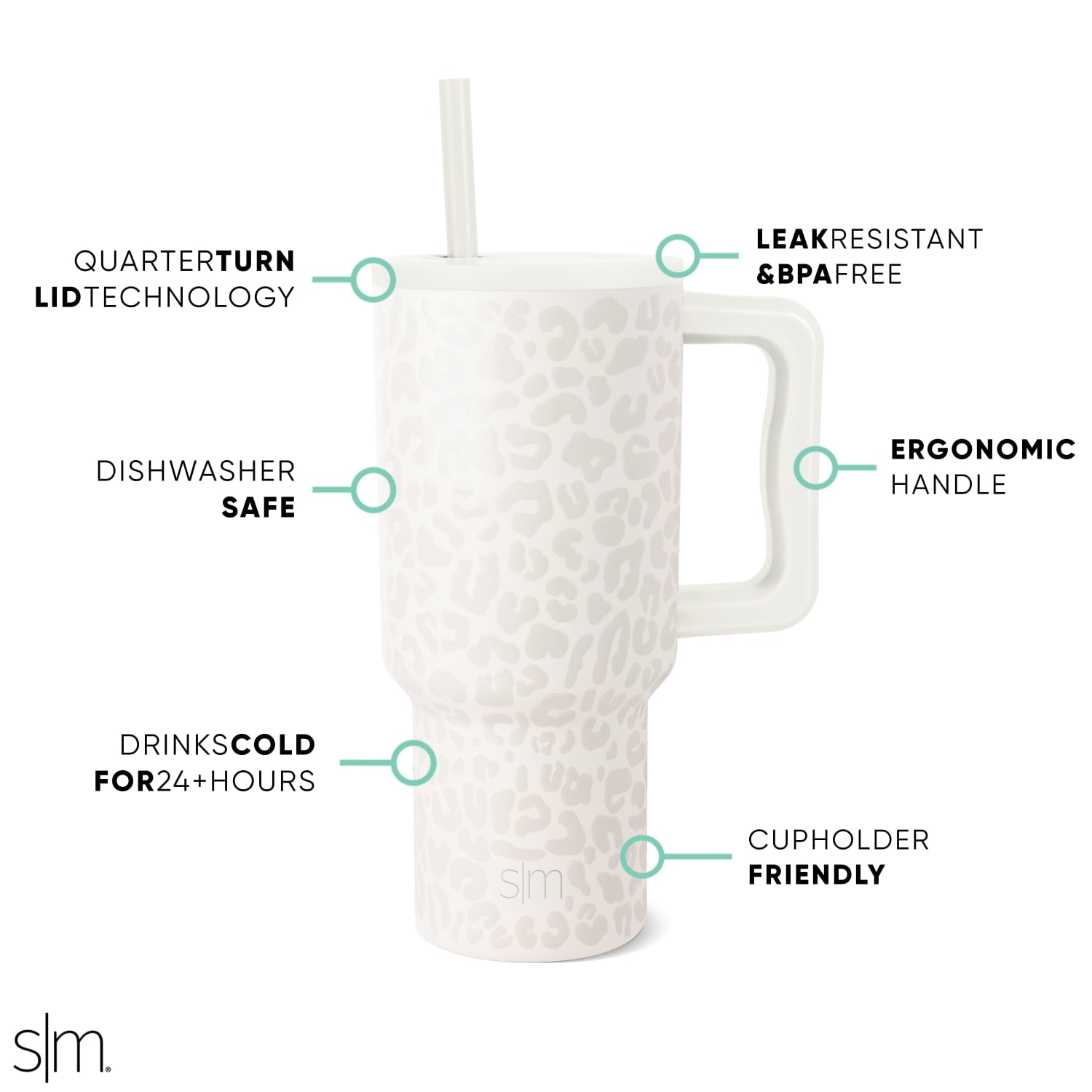 Simple Modern 30 fl oz Insulated Stainless Steel Trek Tumbler with Straw Lid | Cream Leopard M408W